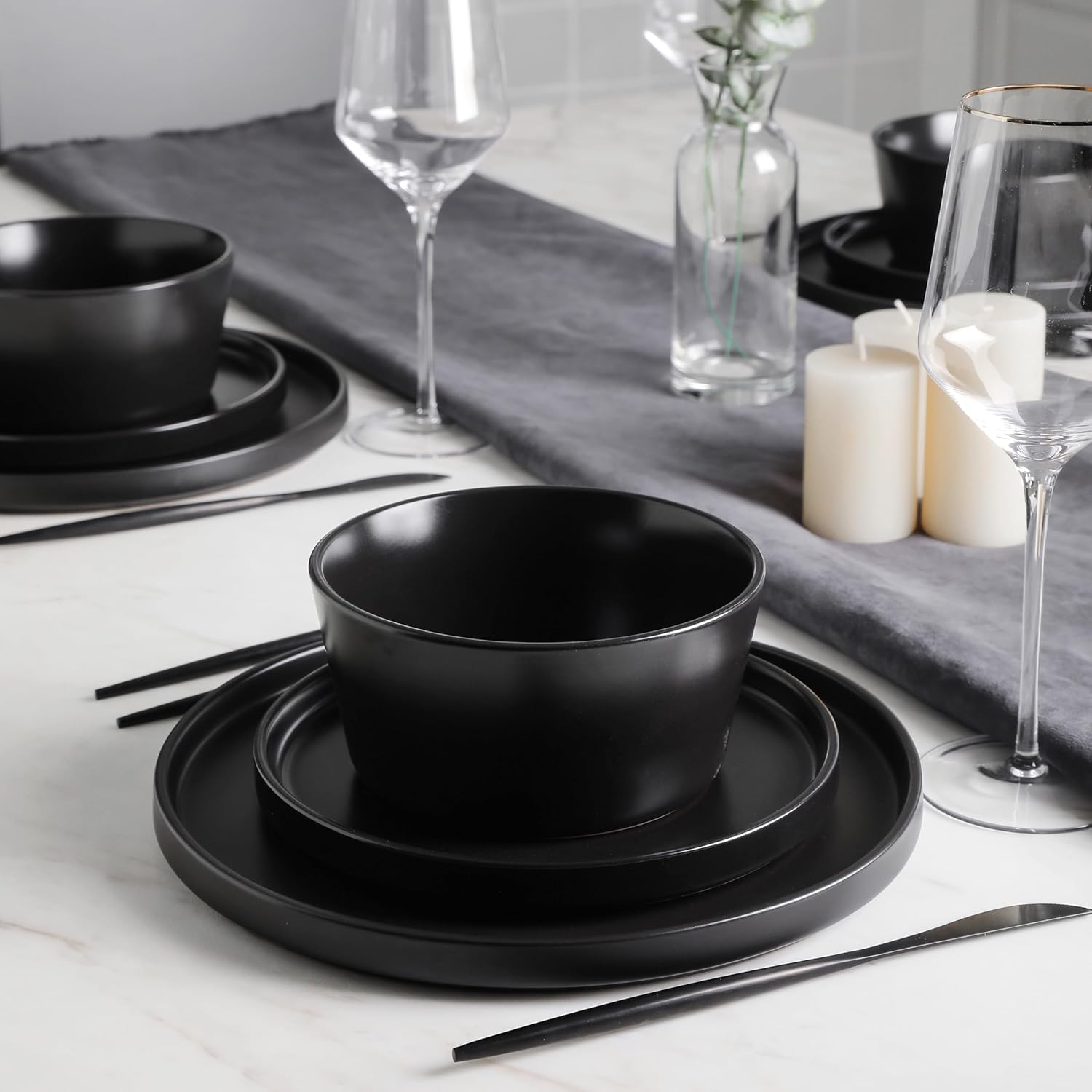 Stone Lain Celina Stoneware 16 Piece Modern Dinnerware Set, Plates and