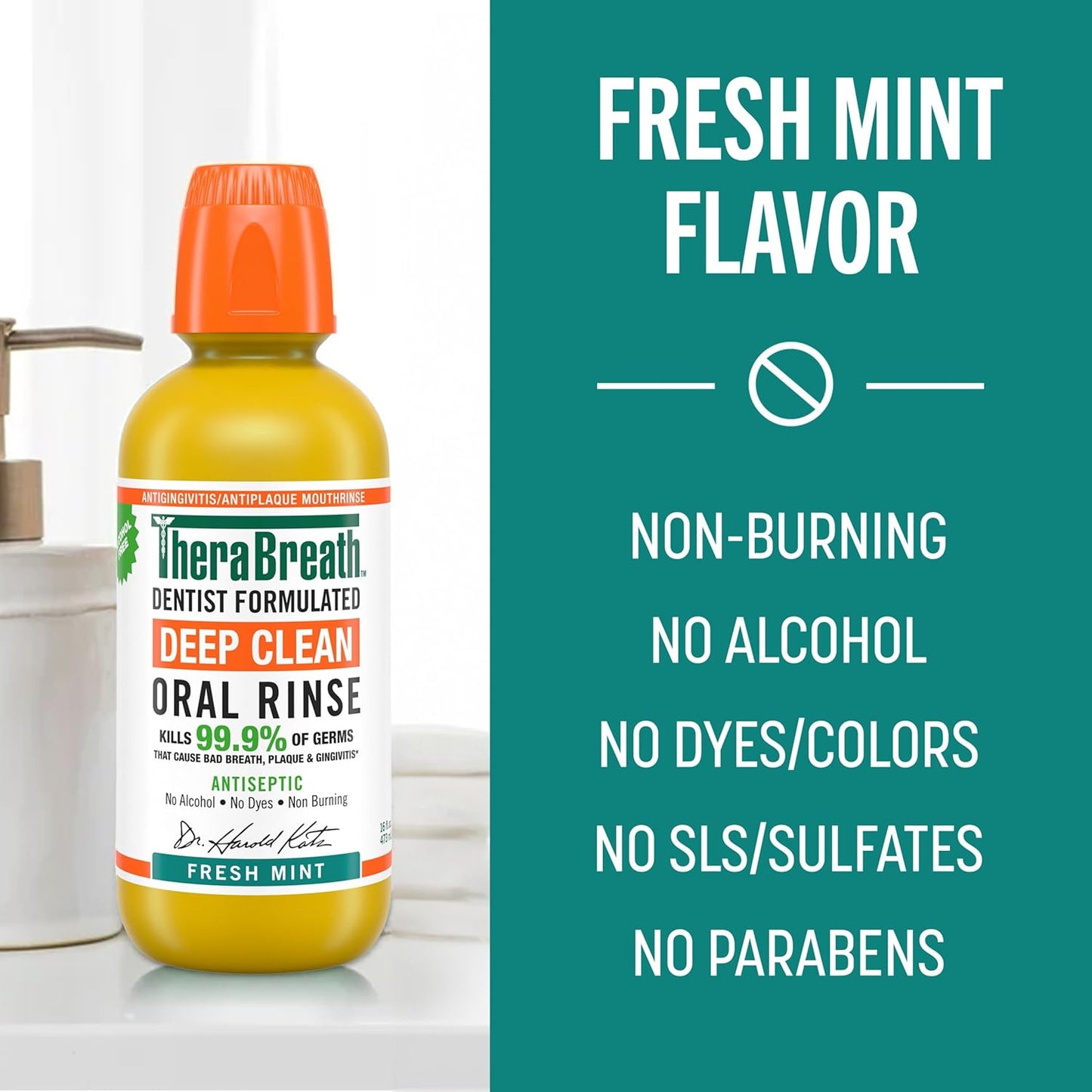 TheraBreath Deep Clean Mouthwash, Antiseptic Benefits, Fresh Mint Flav