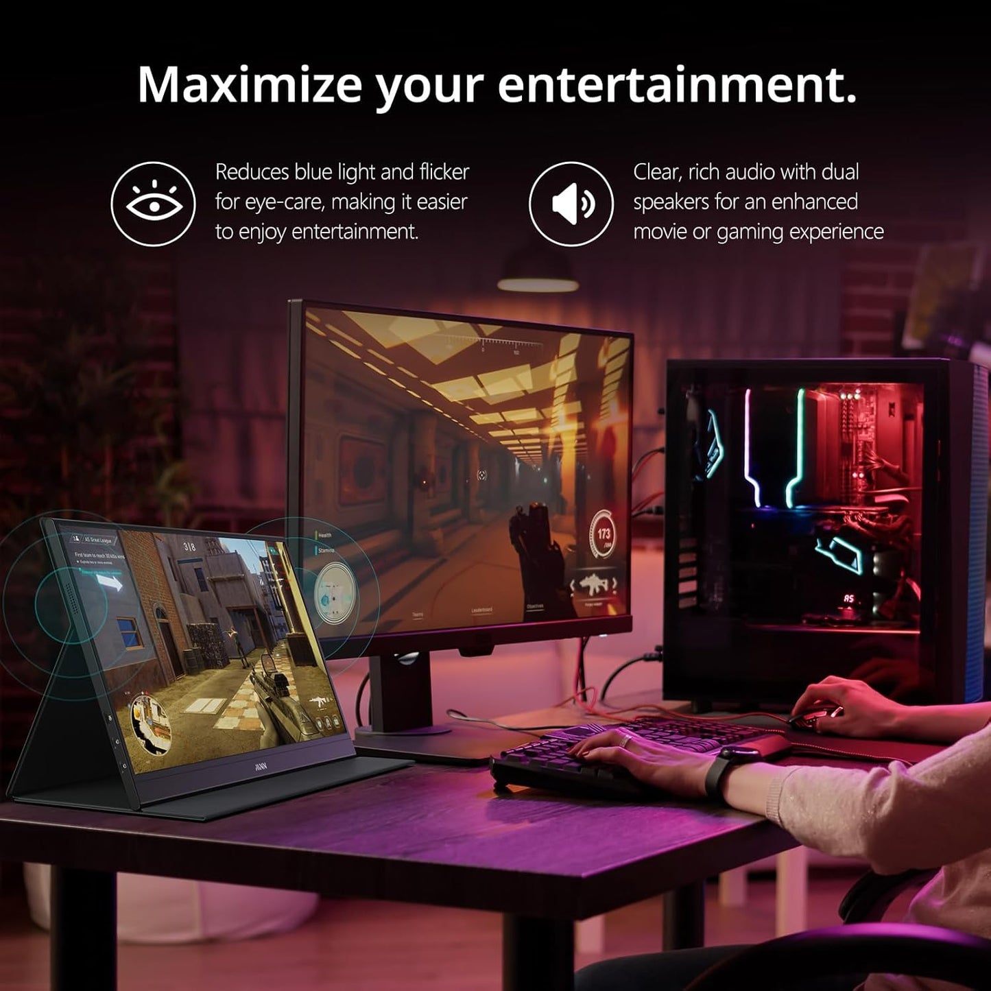 MNN Portable Monitor 15.6inch FHD 1080P USB C HDMI Gaming Ultra-Slim I