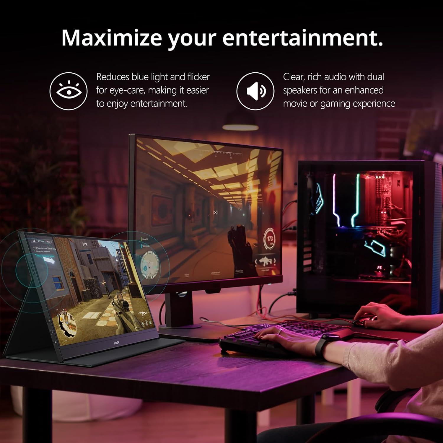 MNN Portable Monitor 15.6inch FHD 1080P USB C HDMI Gaming Ultra-Slim I