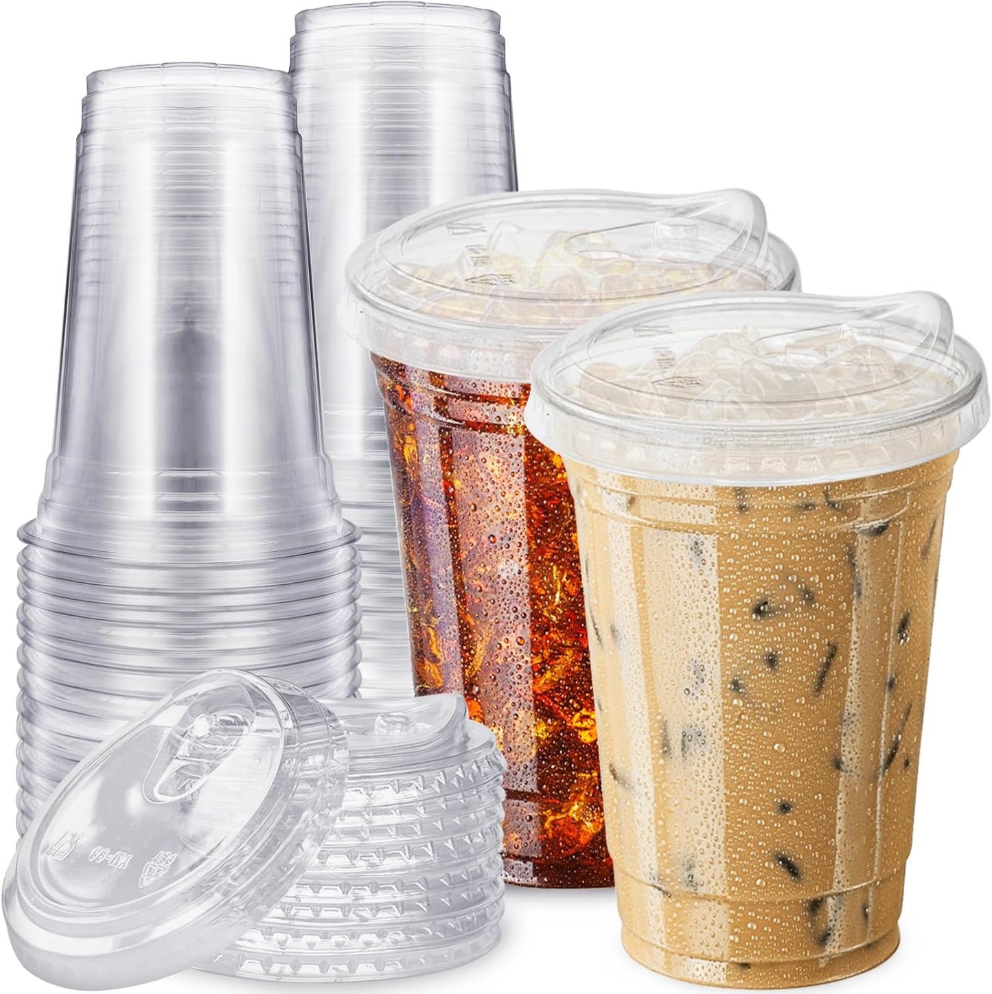 20 oz Clear Plastic Cups with Strawless Sip Lids,25 Sets Disposable Iced Coffee Cups with Lids,Disposable Clear Plastic Cup with Lid for Iced Coffee,Smoothie,Cold Drinks for Party