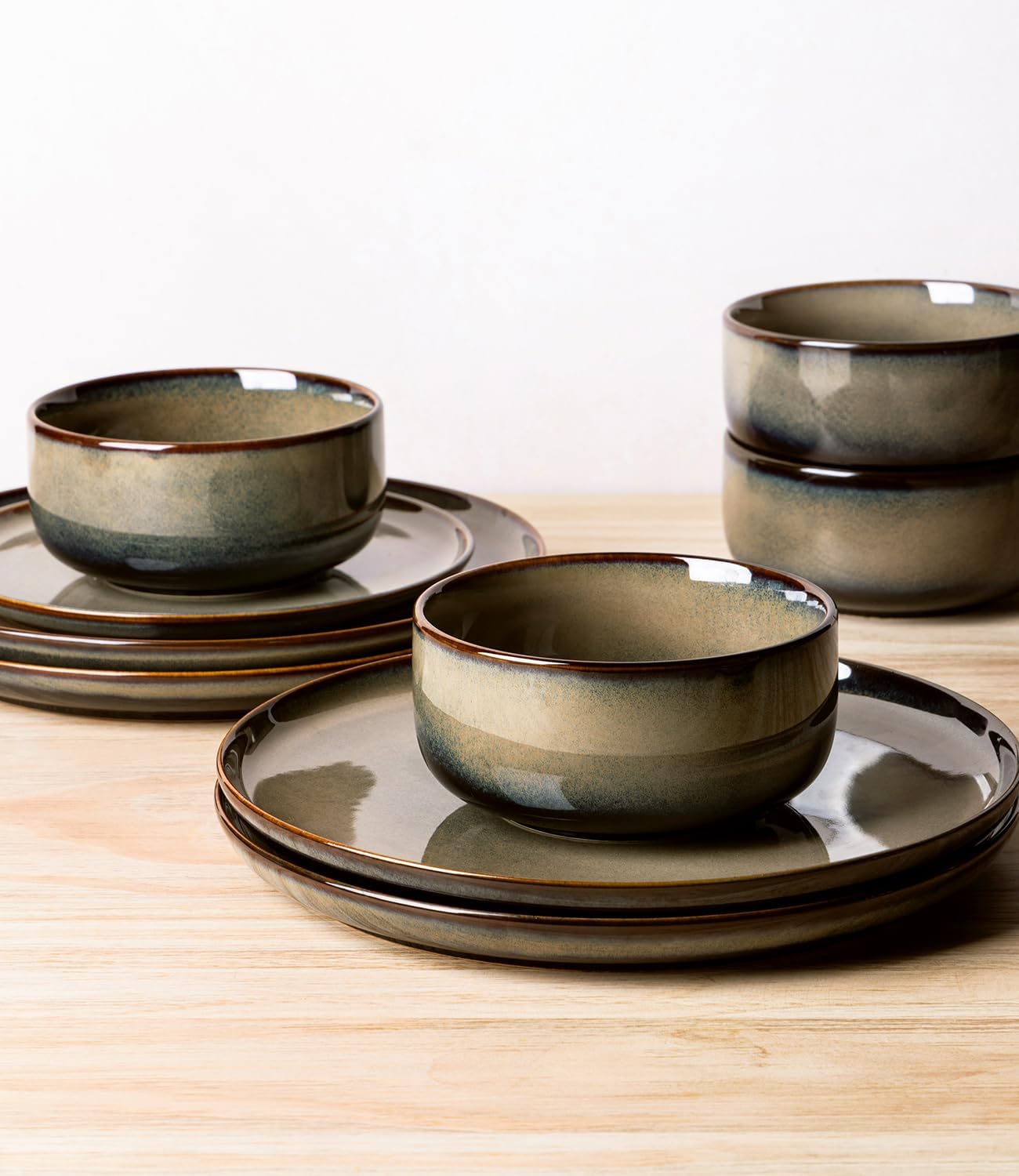 TheTerra Ceramic Dinnerware Sets for 4, 12 Pieces Handmade Reactive Gl