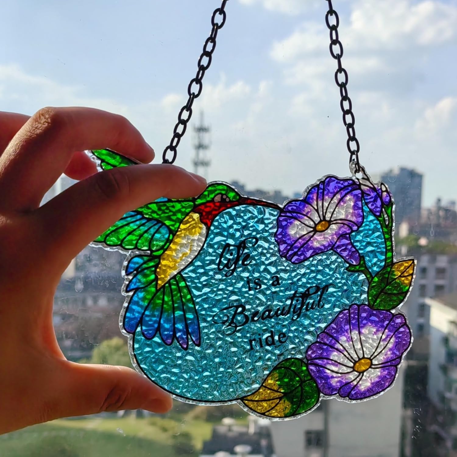 Stained Glass Window Hanging Hummingbird Suncatcher for Window and Hom