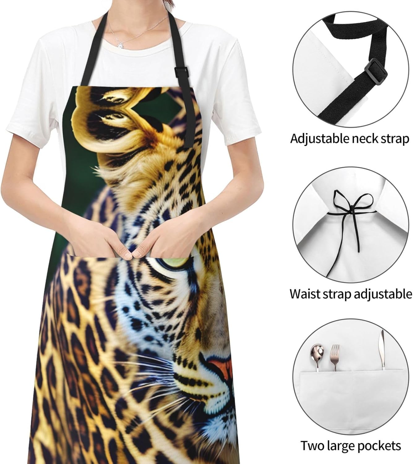 Yellow leopard print print Waterproof chef's apron with pocket apron for kitchen cooking baking barbecue and gardening