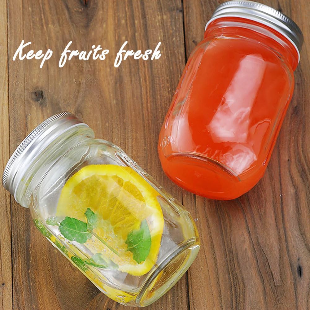 2 Pack Regular Mouth Mason Jars 16oz Glass Canning Jars with Airtight 