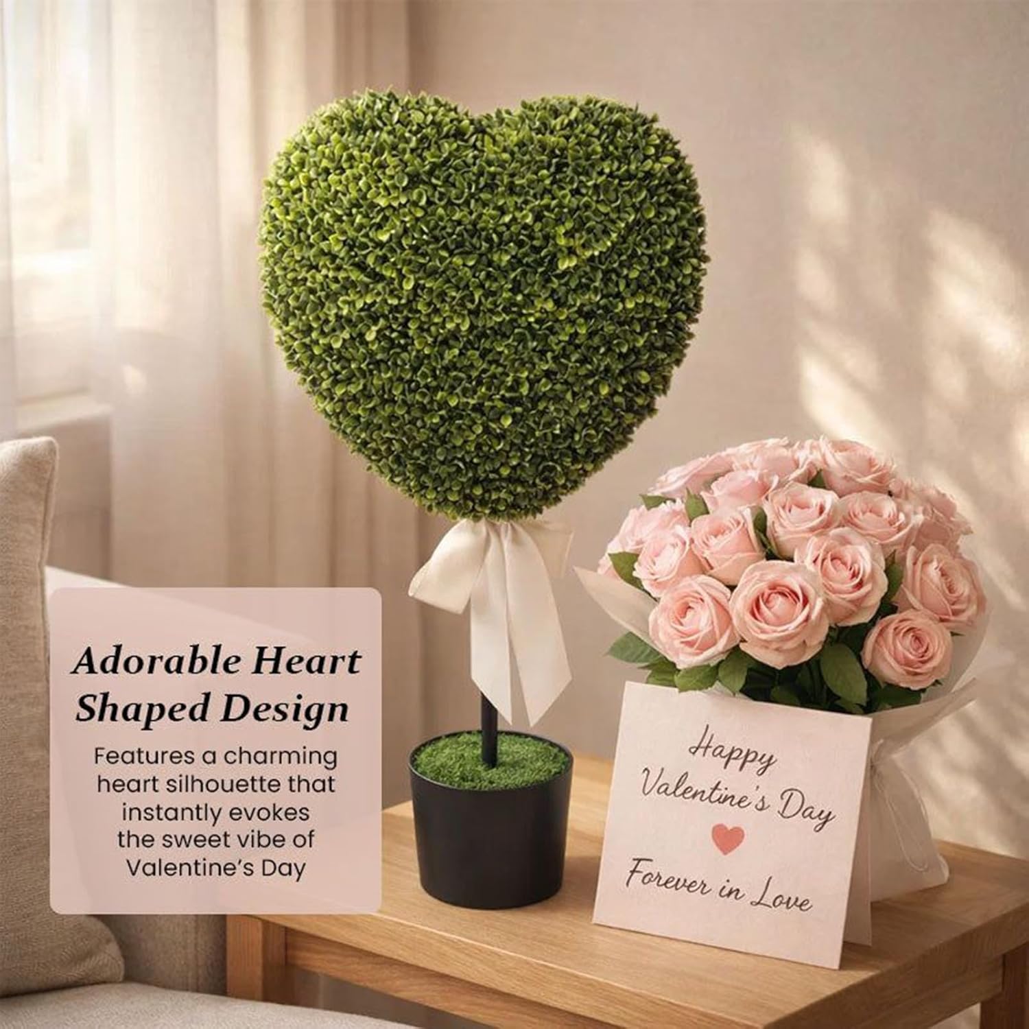 Boxwood Topiary Heart, Valentines Faux Planter, Small Green Potted Pla