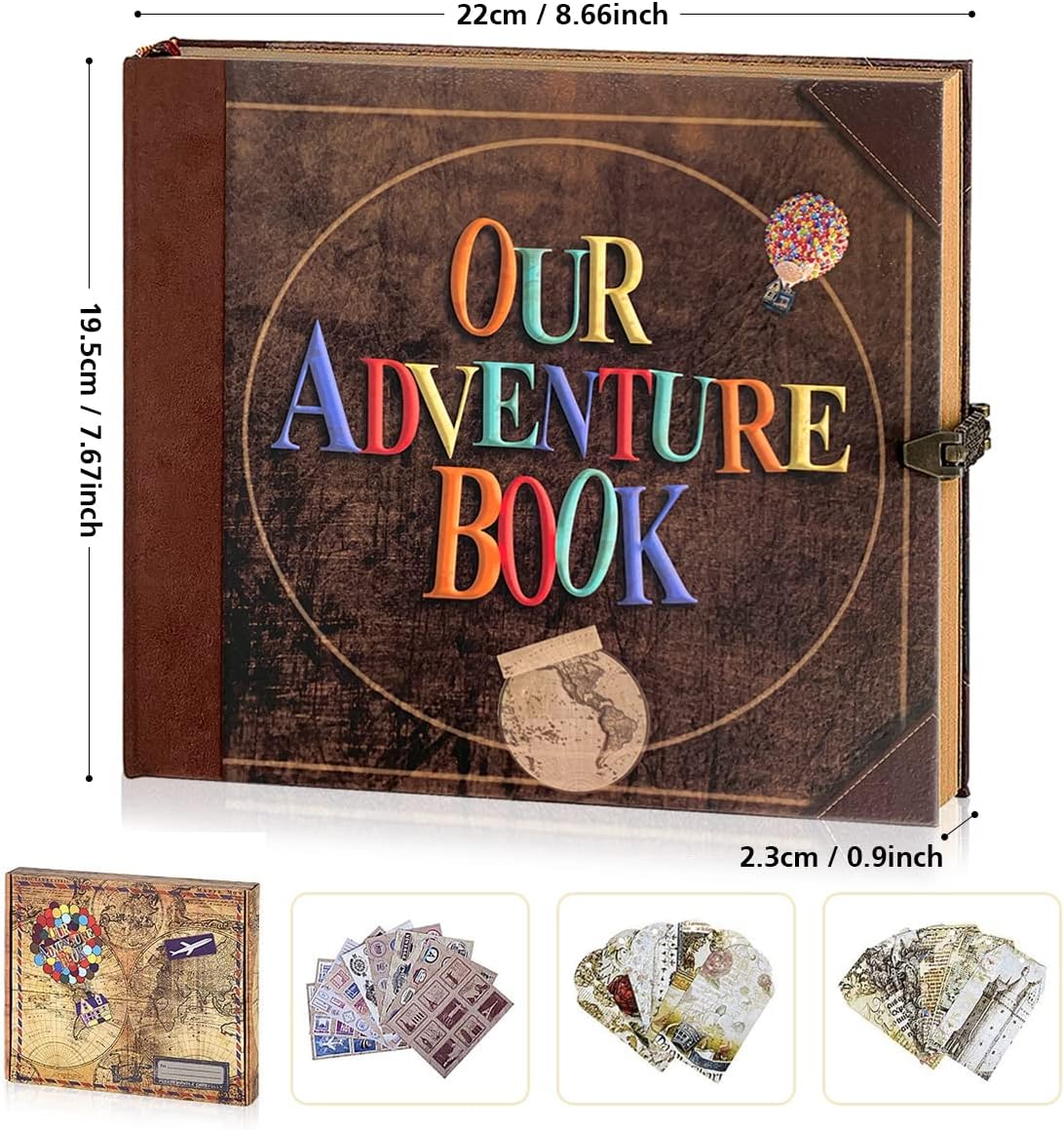 Our Adventure Book Travel Diary Photo Book, Scrapbook, Photo Album - Retro Vintage Souvenirs, DIY Guestbook for Anniversary, Wedding, Travel Writing, Baby & Friend Gifts, Heartfelt Present (Ball)