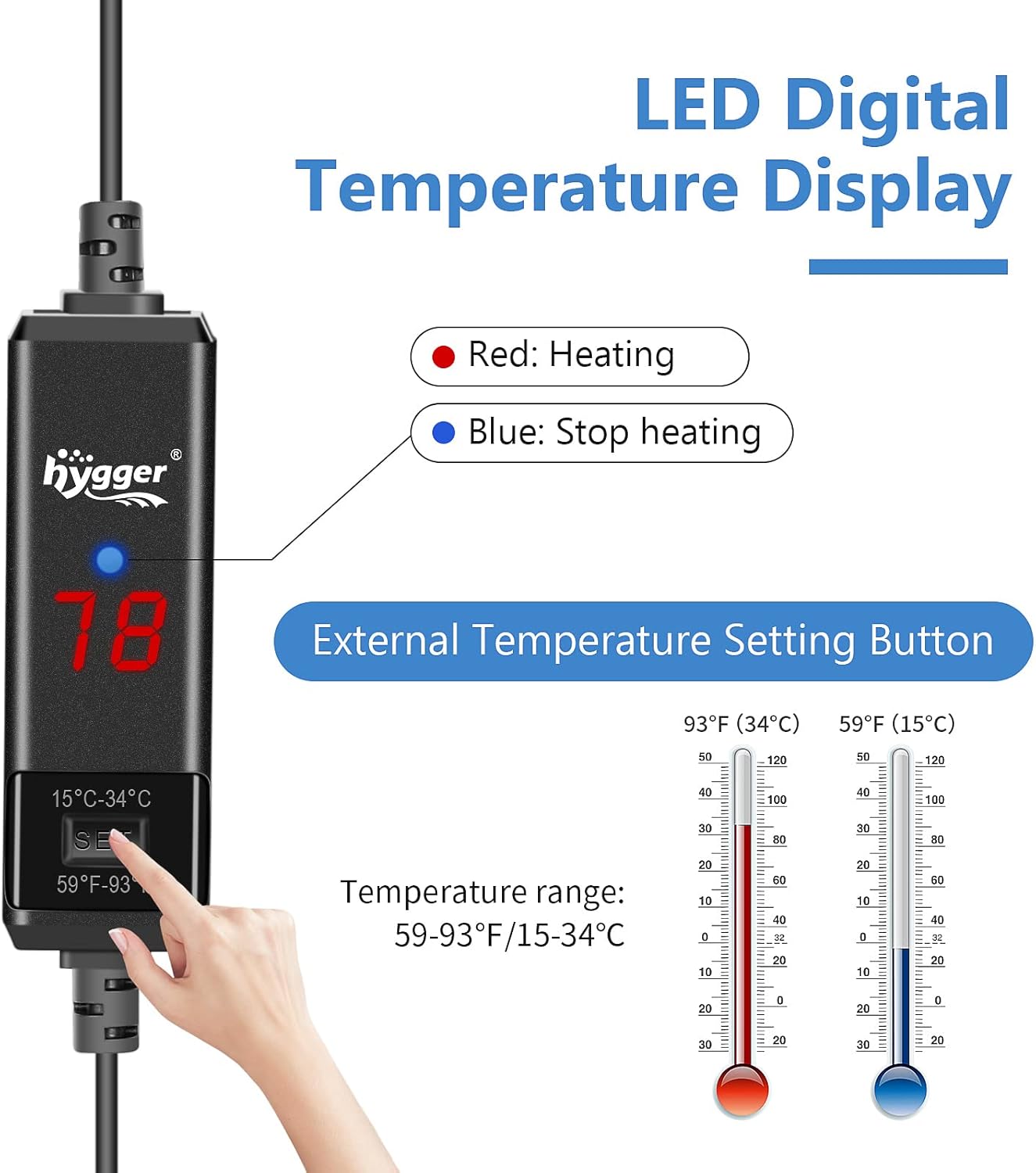hygger Small Aquarium Betta Heater, Submersible Fish Tank Heater 10W/2
