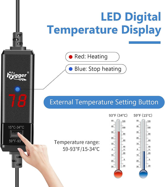 hygger Small Aquarium Betta Heater, Submersible Fish Tank Heater 10W/2