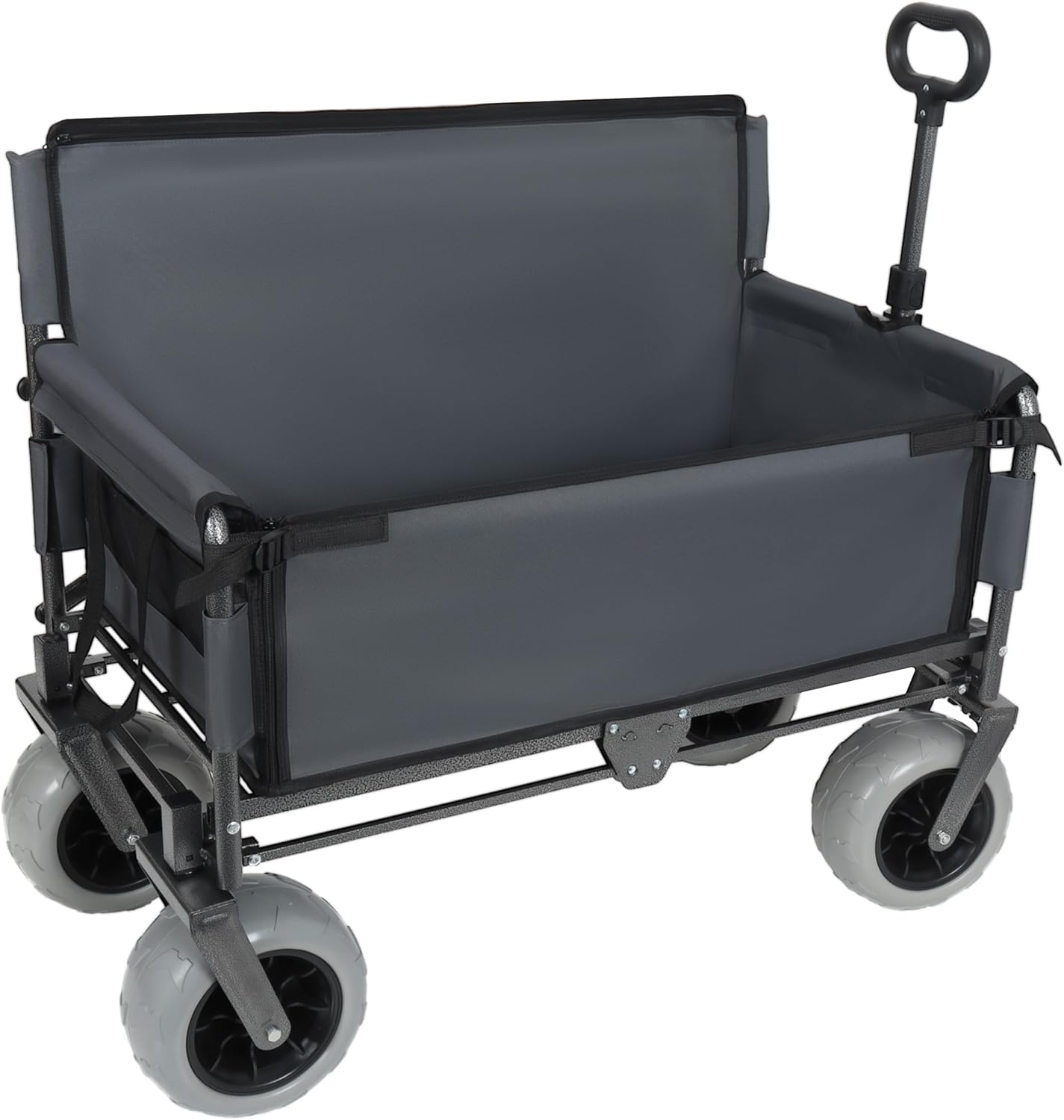 3-in-1 Folding Wagon with Bench Seat – 500lbs Capacity,Reinforced Carbon Steel Frame, 180L Cargo Space– Perfect for Camping, Beach, Outdoor Events & Heavy-Duty Hauling (Gray)