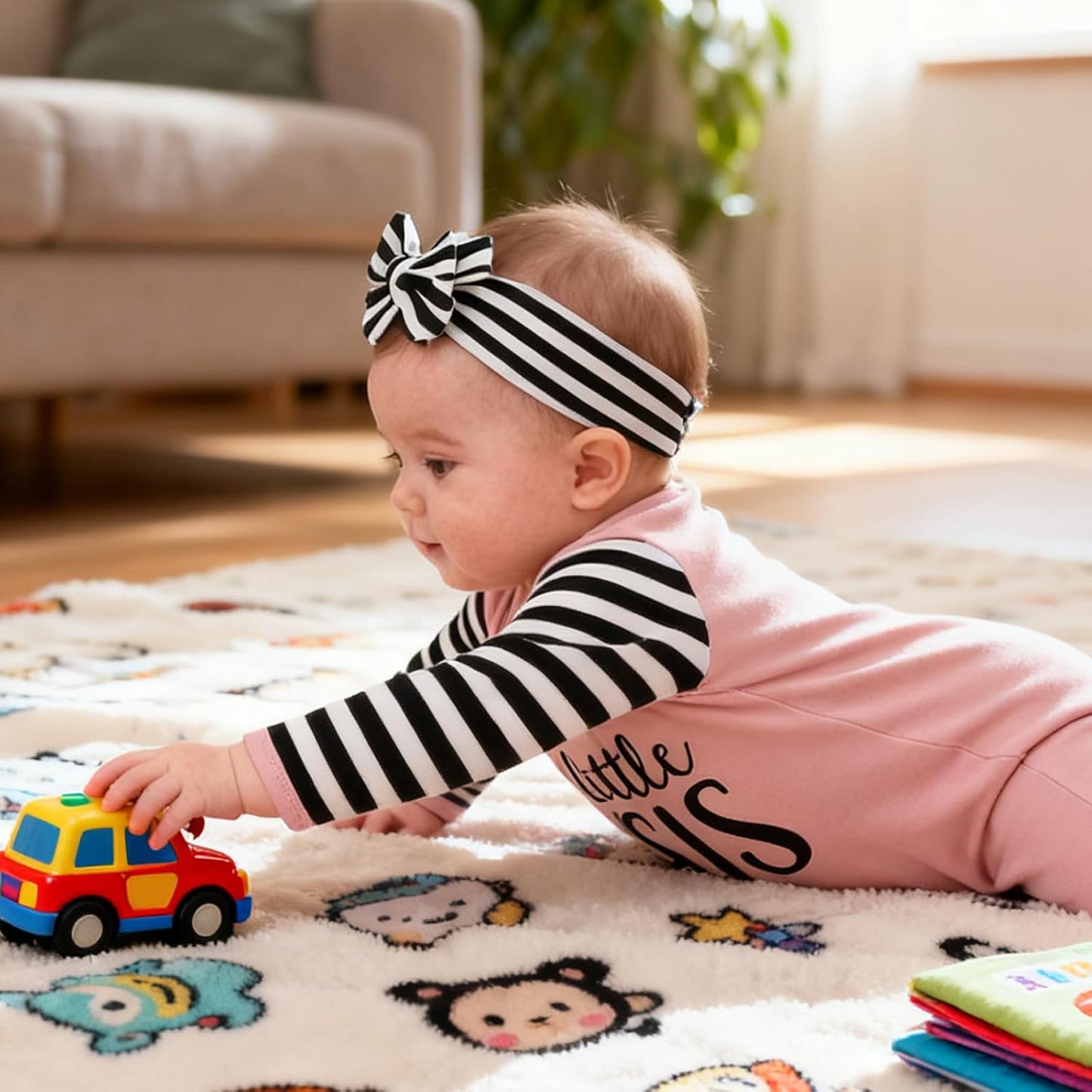 AMAWMW Newborn Baby Girl Little Sister Sleeper Gown Stripe Long Sleeve
