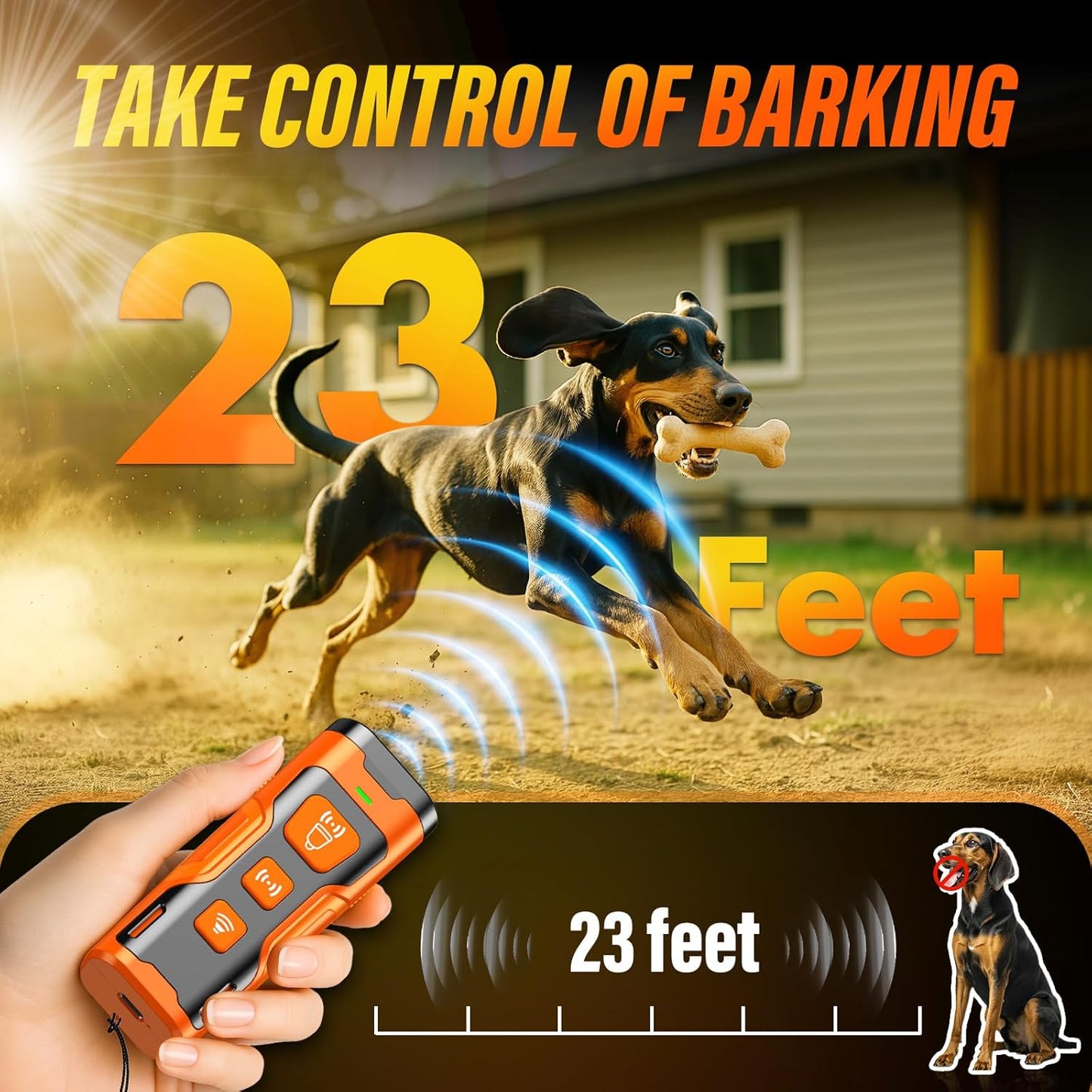 Dog Bark Deterrent Device, 3X Ultrasonic Anti Barking, 6 Training Mode