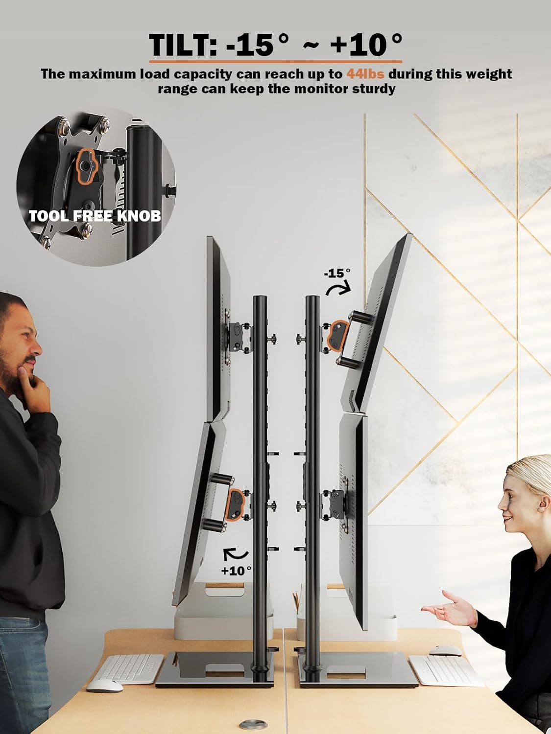 Dual Monitor Stand - Vertical Stack Screen Free-Standing Monitor Riser