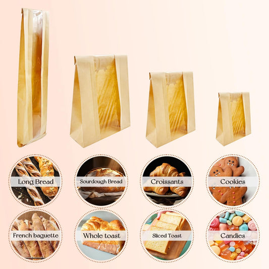 SNAIL GARDEN Sourdough Bread Bags - 100pcs with Four Sizes, Windowed, 