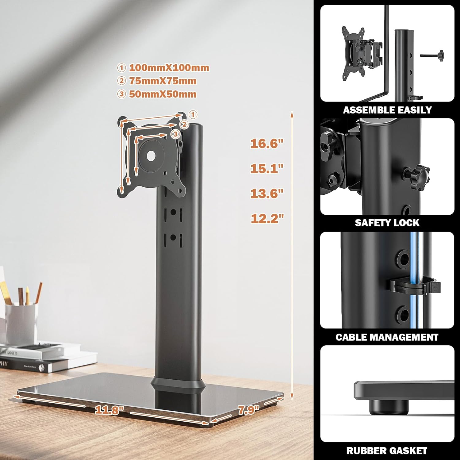 Single LCD Computer Monitor Free-Standing Desk Stand Mount Riser for 1
