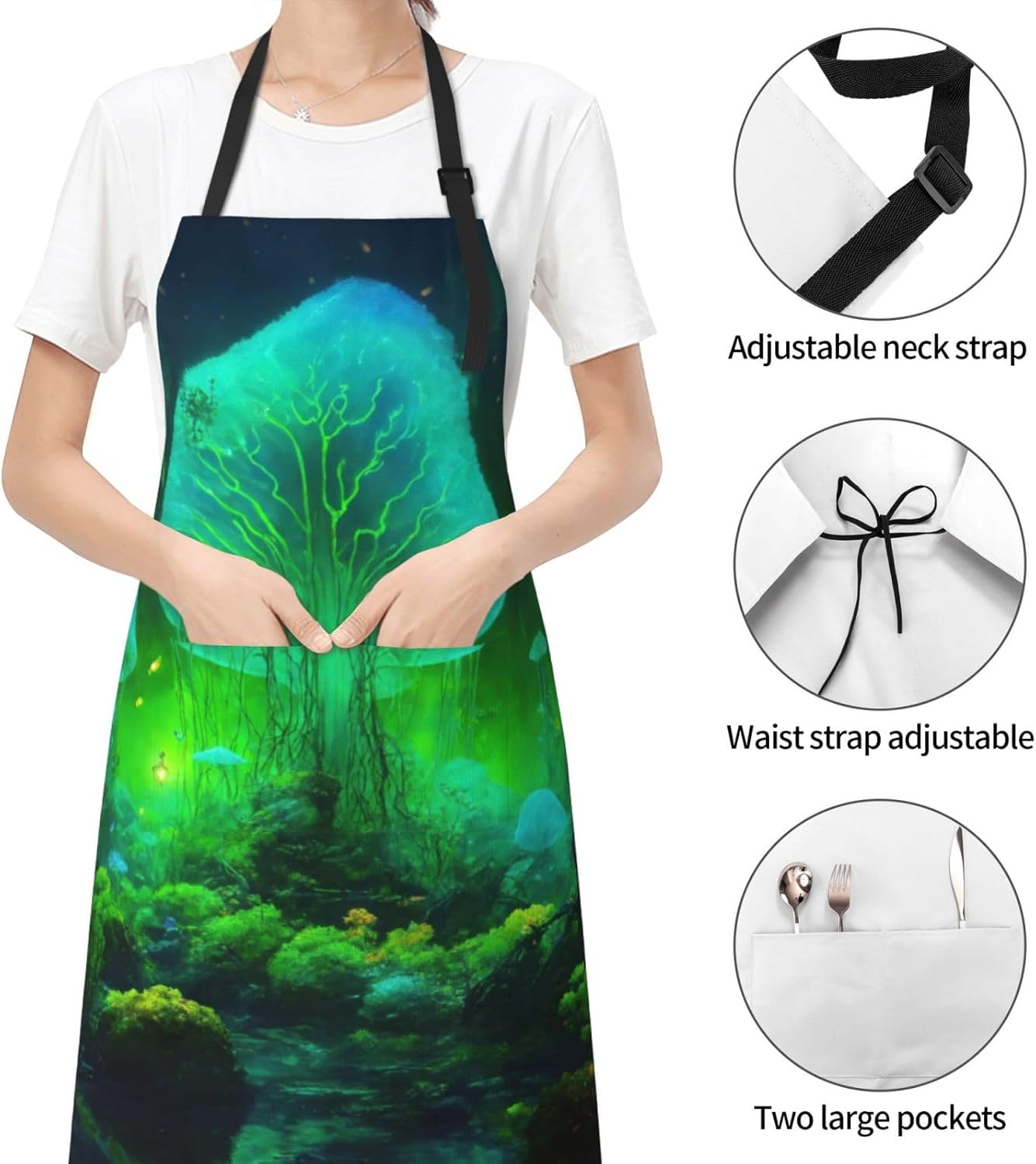 Magic Mushroom Print Laundry apron 28x33 In Waterproof Kitchen Apron w