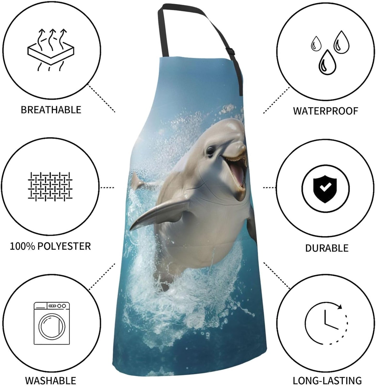 Funny Animal Dolphin print Waterproof chef's apron with pocket apron for kitchen cooking baking barbecue and gardening
