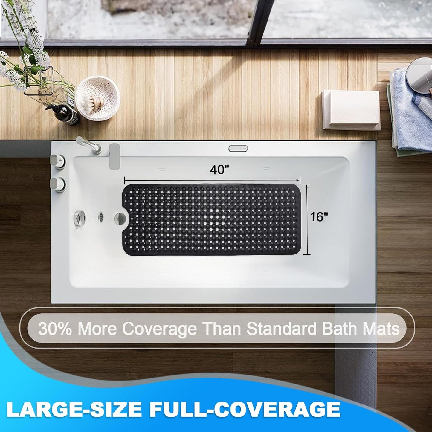 Linoows Bathtub and Shower Mats, 40x16 Inch Extra Large Non Slip Soft 