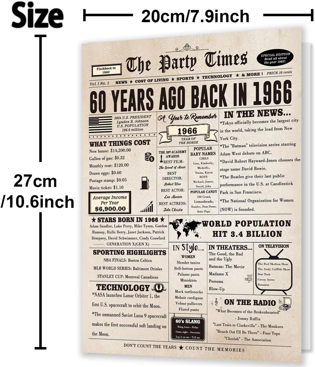 Huameigf Giant 60th Birthday Card Gift for Women Men, Hilarious 60 Years Old Birthday Gift for Husband Wife, Large 60 Bday Party Decorations for Friends Family, Big 60 Birthday Card for Mom Dad