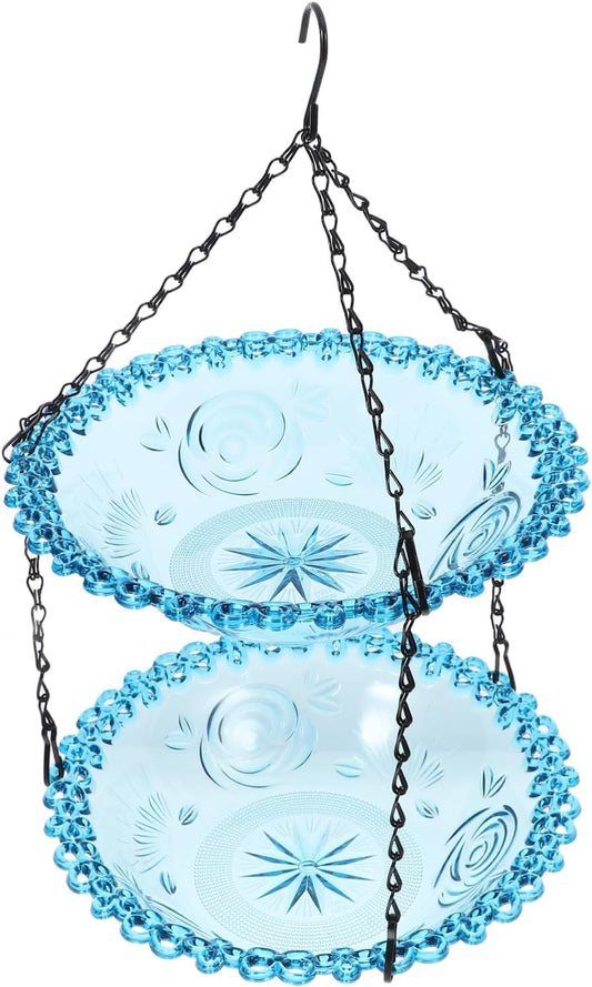 Milisten Outdoor Dual-Layer Hanging Bird Feeder and Bath Basin and Material for Garden Decor Easy to Clean and Fill for Attracting Birds
