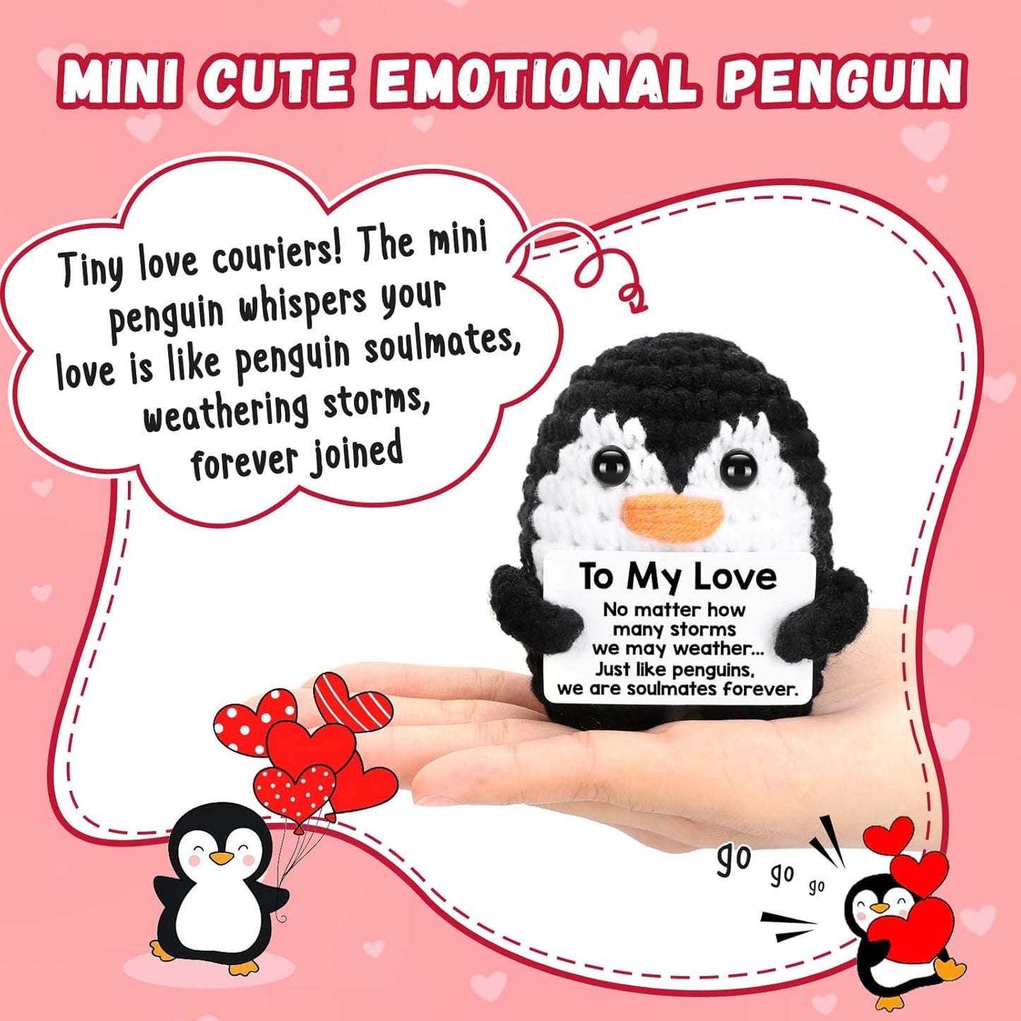 Gifts for Him Her Boyfriend Girlfriend, To My Love Handmade Crochet Mini Penguin Anniversary Birthday Gifts for Women Men, Romantic Valentines I Love You Gifts for Wife Husband Couples Cute Decor