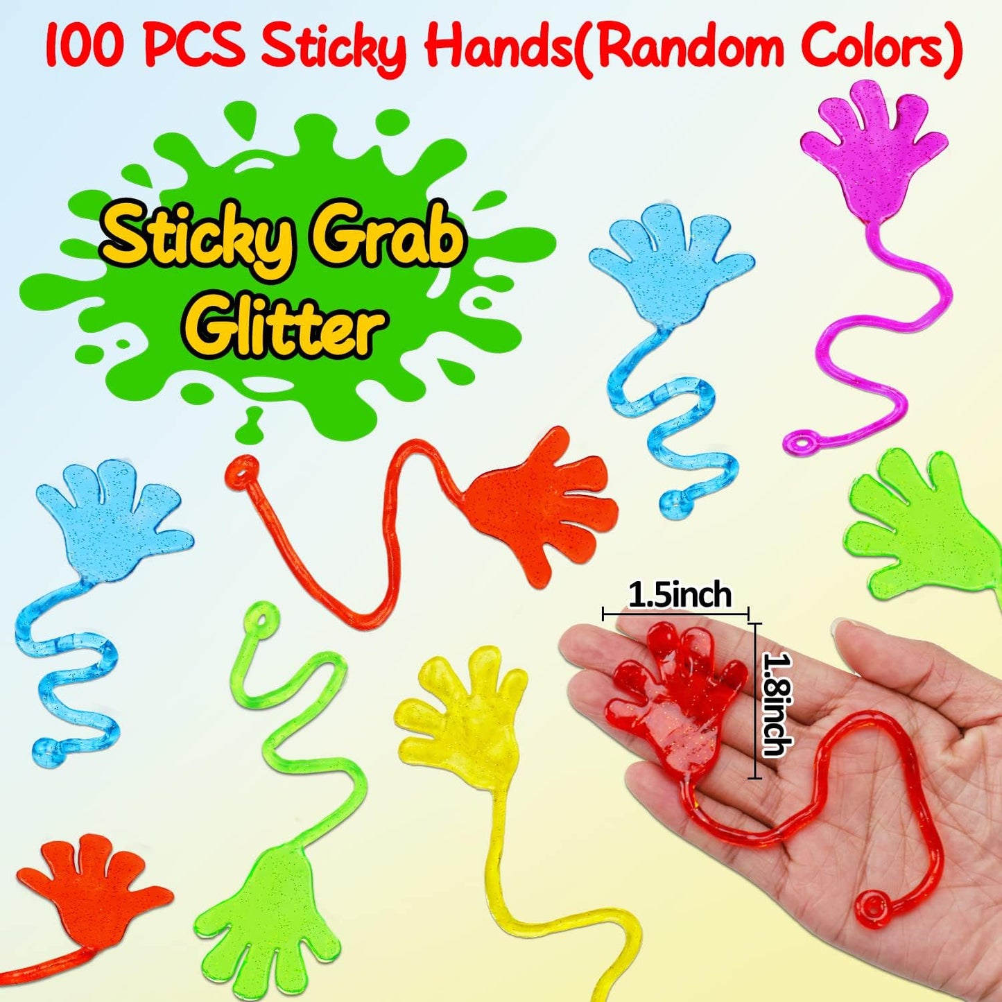 100PCS Glitter Sticky Hands Party Favors for Kids 4-8 8-12 Birthday Supplies Easter Egg Fillers Goodie Bag Stuffers Classroom Treasure Box Toys Carnival Prizes Mini Bulk Treat Trinkets Pinata Stuff
