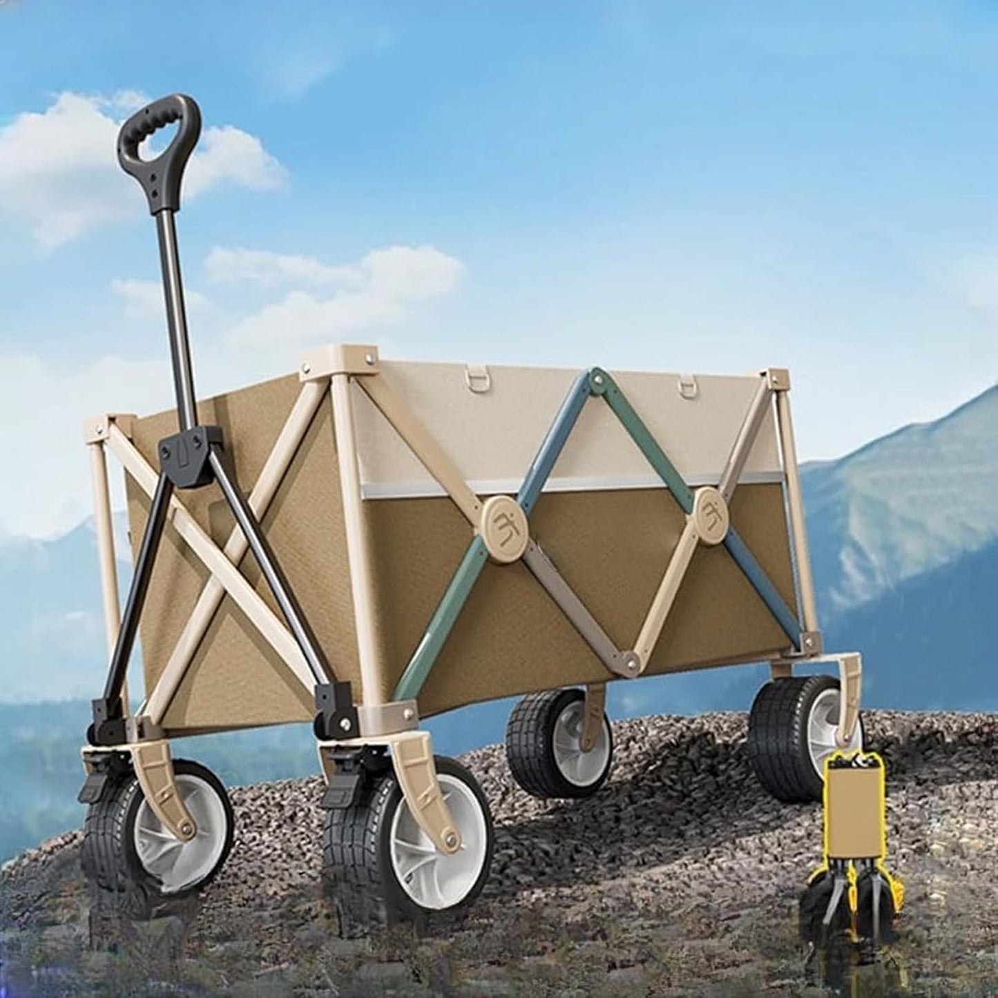 Portable Folding Camping Trolley - 300L Capacity, Festive Design, Quick-Fold for Easy Storage, 360° Swivel Wheels for Effortless Transport