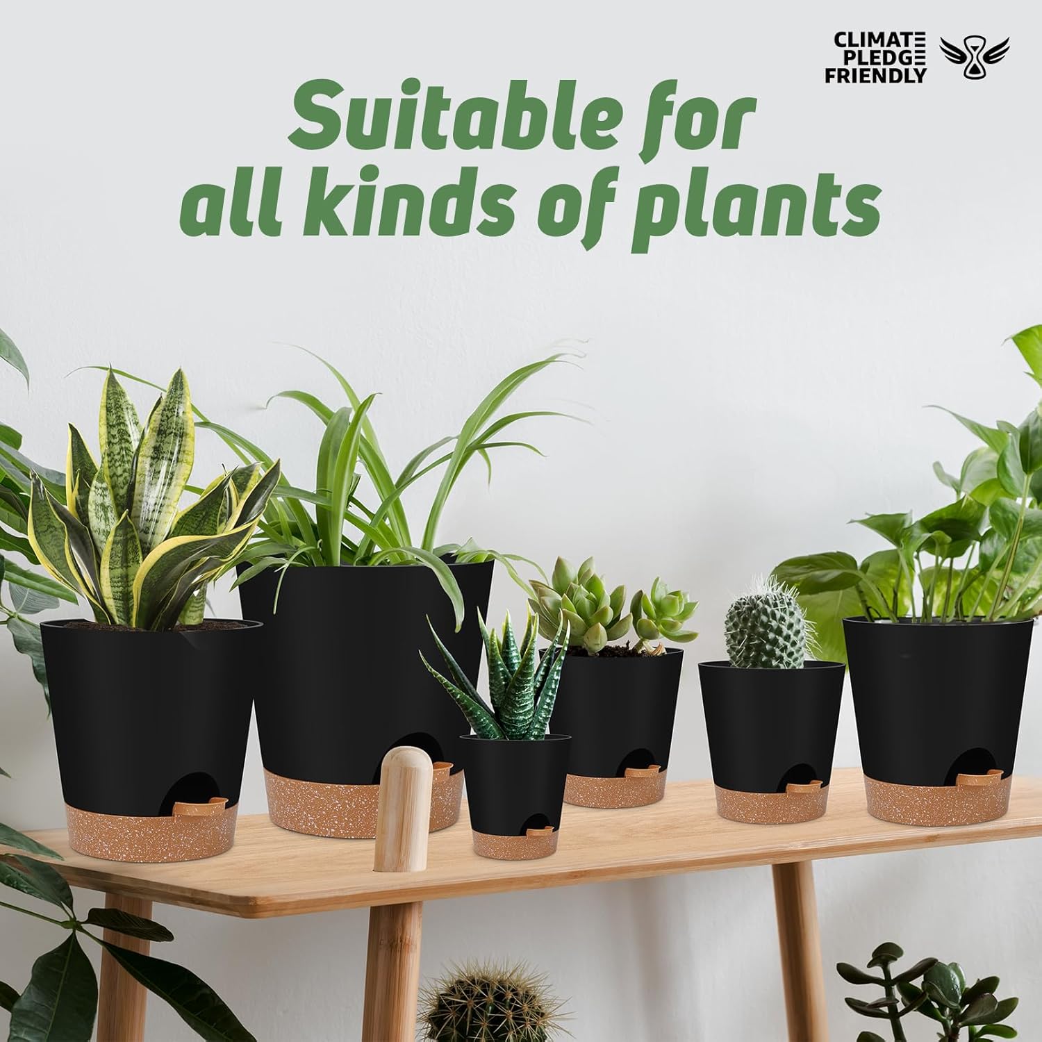 Indoor Self Watering Planters with Drainage Holes and Saucers, 8, 7, 6