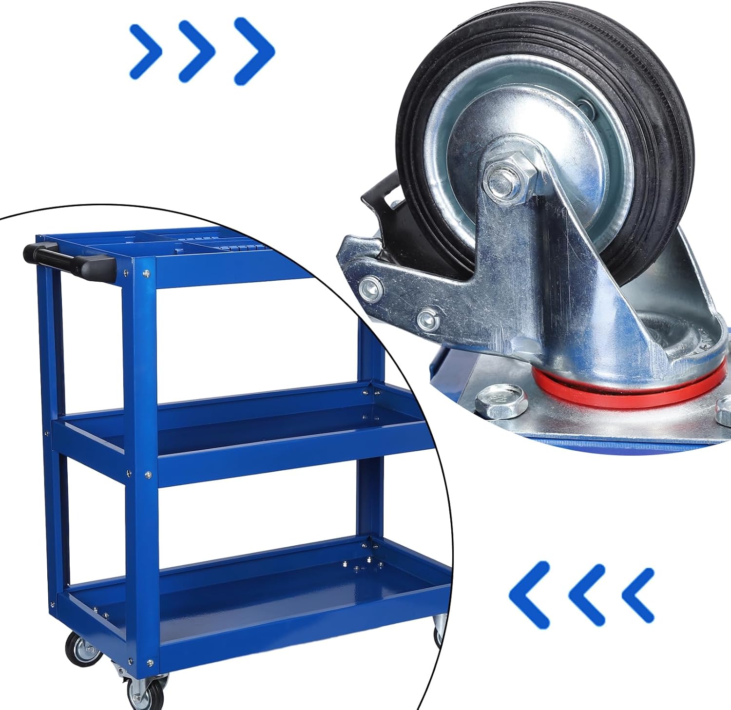 3 Tier Large Capacity Tool Cart, 330 lbs Tool Trolley with Adjustable 