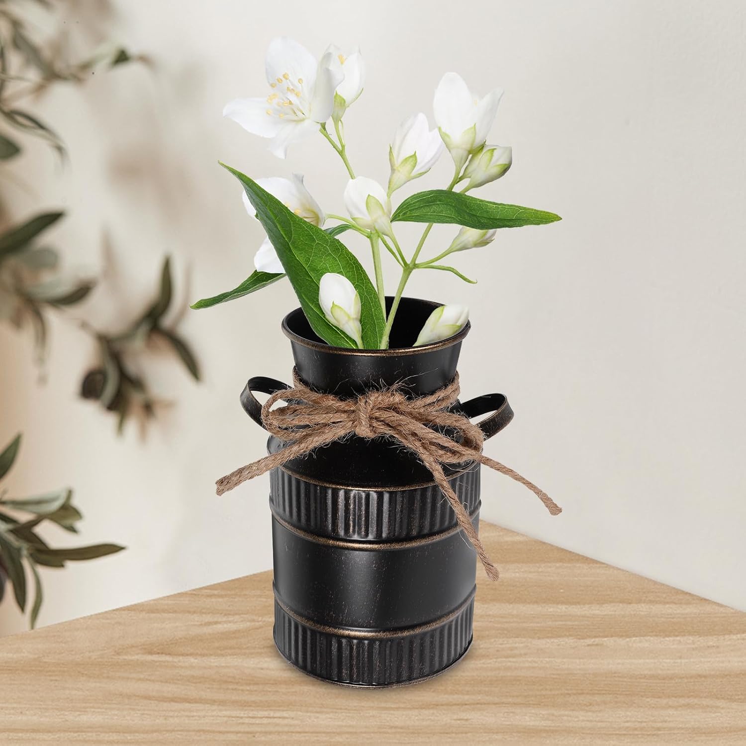 BESTOYARD Retro Iron Bucket Flower Vase Handle, Rustic Metal Milk Jug 
