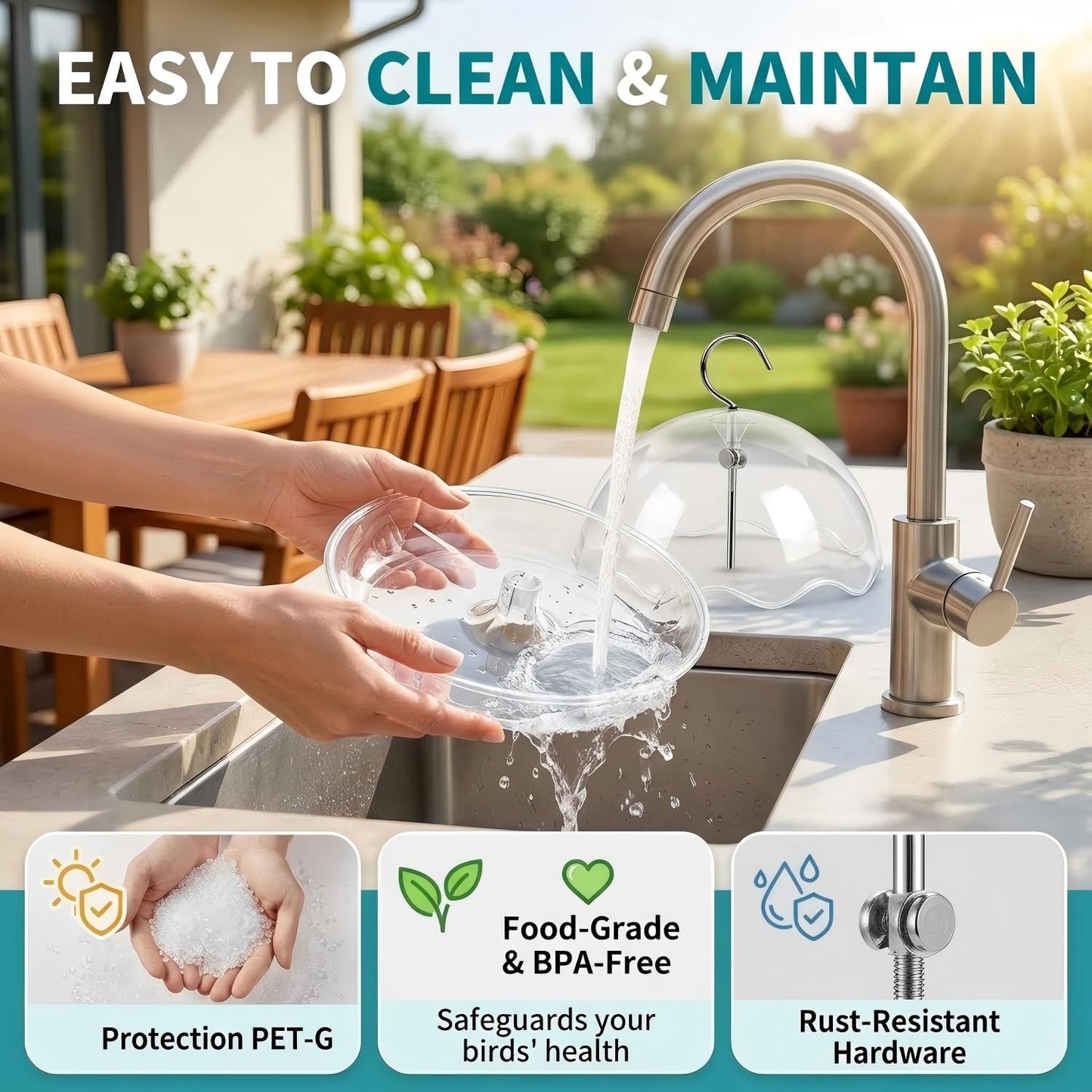 Hanging Platform Bird Feeder with Rain Shield, Adjustable Outdoor Seed Tray Feeder with Clear Dome, Large Capacity Plastic Bird Feeder for Wild Birds, Garden Porch Balcony