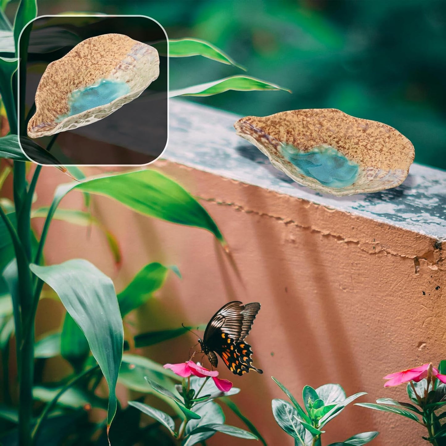 Ceramic Butterfly Water Feeder Tray Outdoor Garden Butterfly Puddler Dish for Lawn Yard Wildlife Decoration