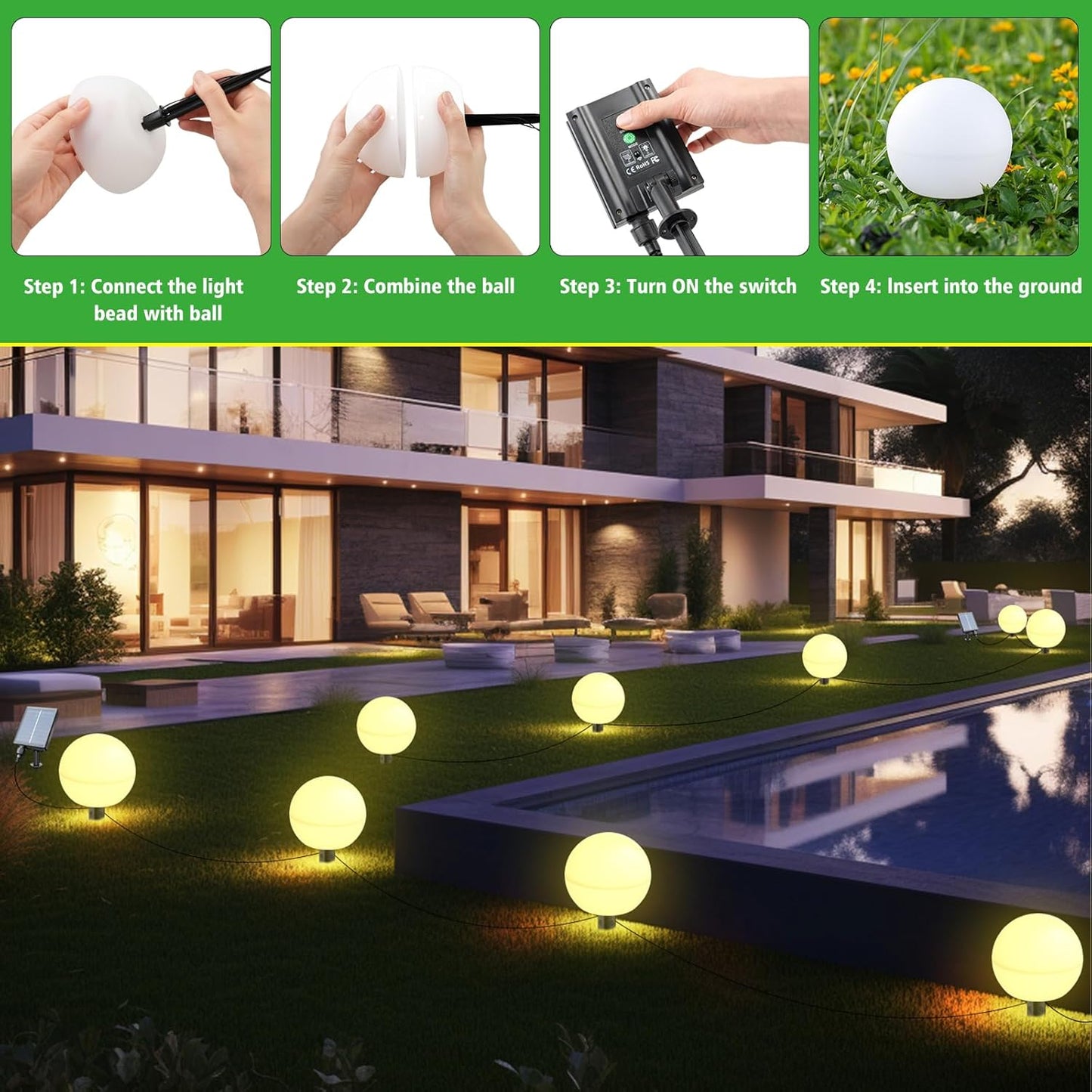 Solar Lights Outdoor Waterproof Decorations, 5 Pack Solar Globe Lights