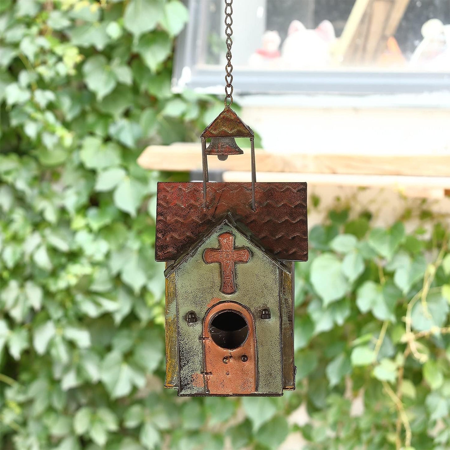 Bird Houses for Outside, Metal Hanging Church Birdhouse