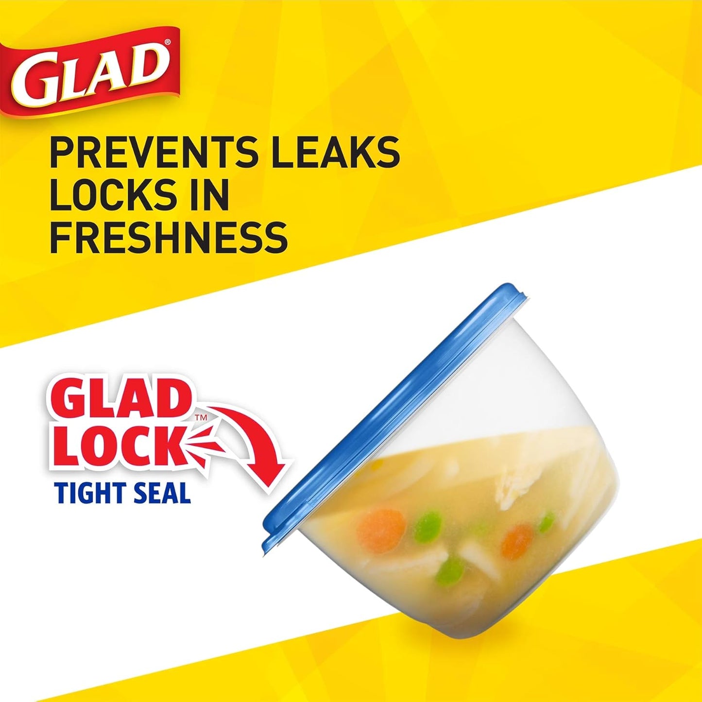 Glad GladWare Medium Rectangle Food Storage Containers with Lids, Airtight Leak-Resistant Plastic Containers for Soup Salad Meal Prep, Microwave Dishwasher Freezer Safe, 24 Oz, 5 Count