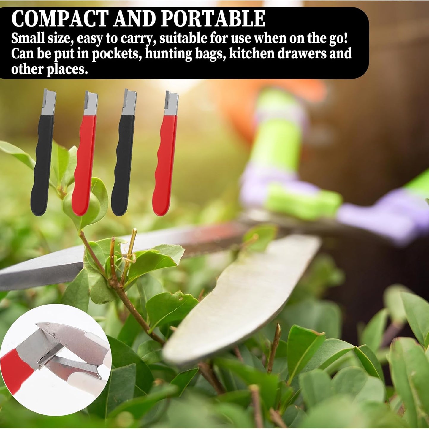 4Pcs Garden Tool Blade Sharpener, Pocket Blade Sharpener for Garden Tools Multipurpose Usage Knife Sharpeners for Pruning Shears, Hedge Scissors, Clippers, Pocket Knives, and More (2, Red+Black)