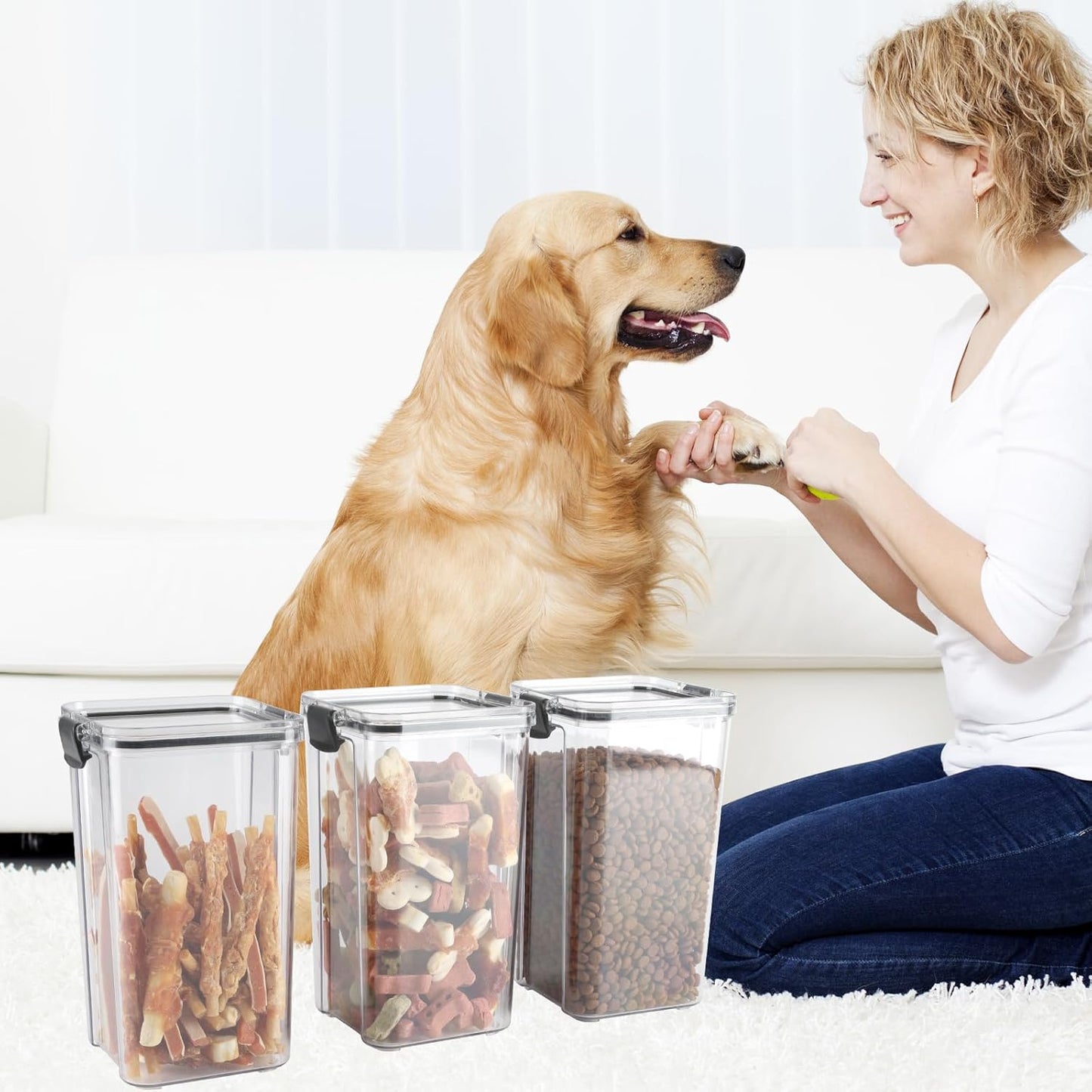 3Pack Pet Food Storage Containers, Airtight Dog Food Storage Container with Locking Clips, Dog Treat Container with a Stickers & Pen for Customizing , for Pet,Bird Seeds,Dog & Cat Treats(Black)