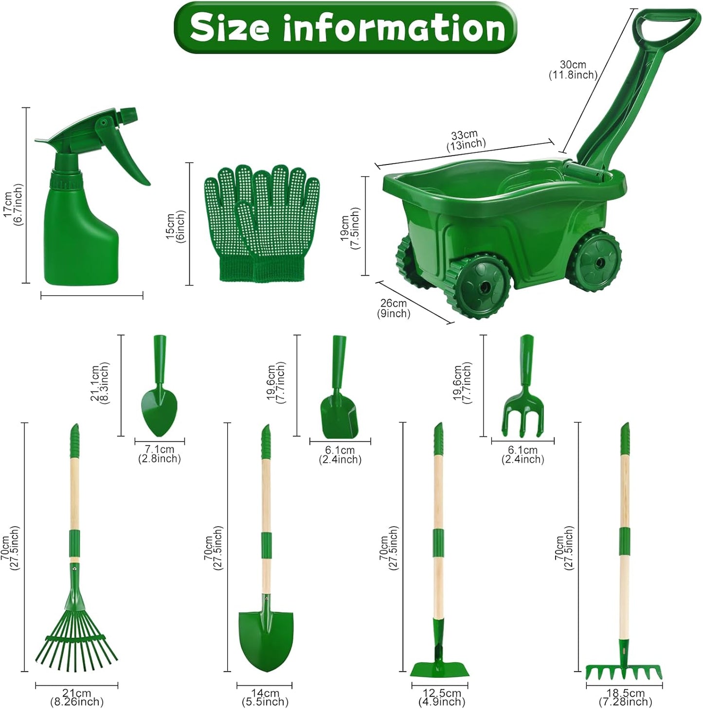 Duckura Kids Gardening Tools Set - 10pcs Wheelbarrow Set for Kids with