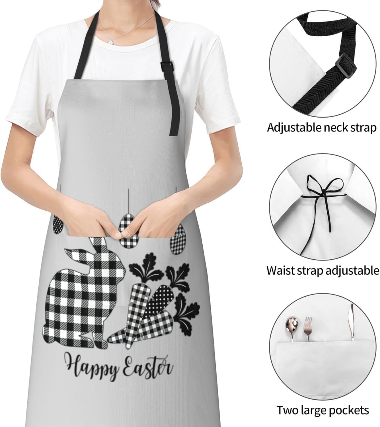 Happy Easter Print 28x33 In Adult Kitchen Apron with Pockets Versatile Chef Smock for Cooking Baking