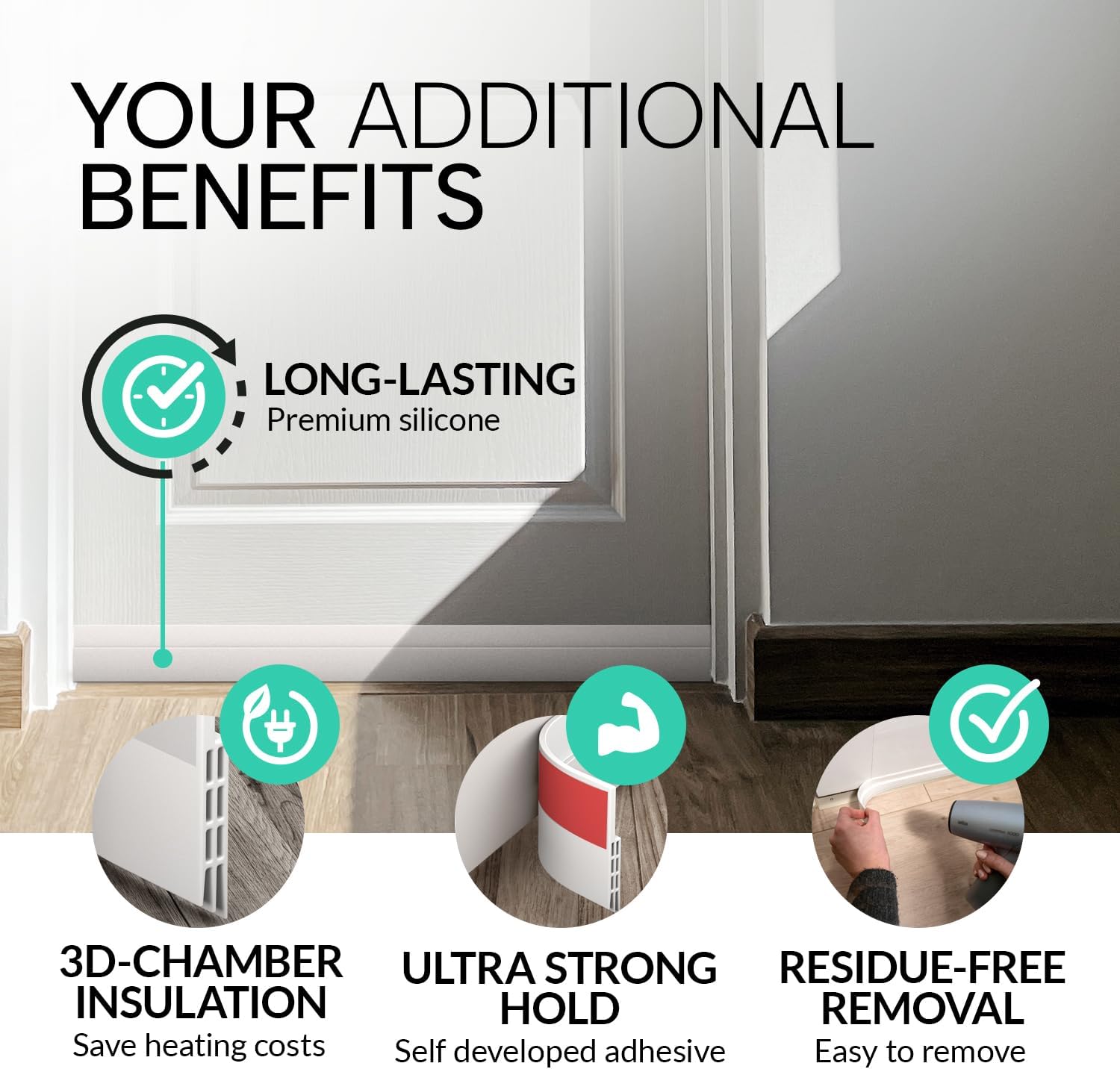 Vellure® Door Draft Stopper for Bottom of Door - Premium Door Sweep fo