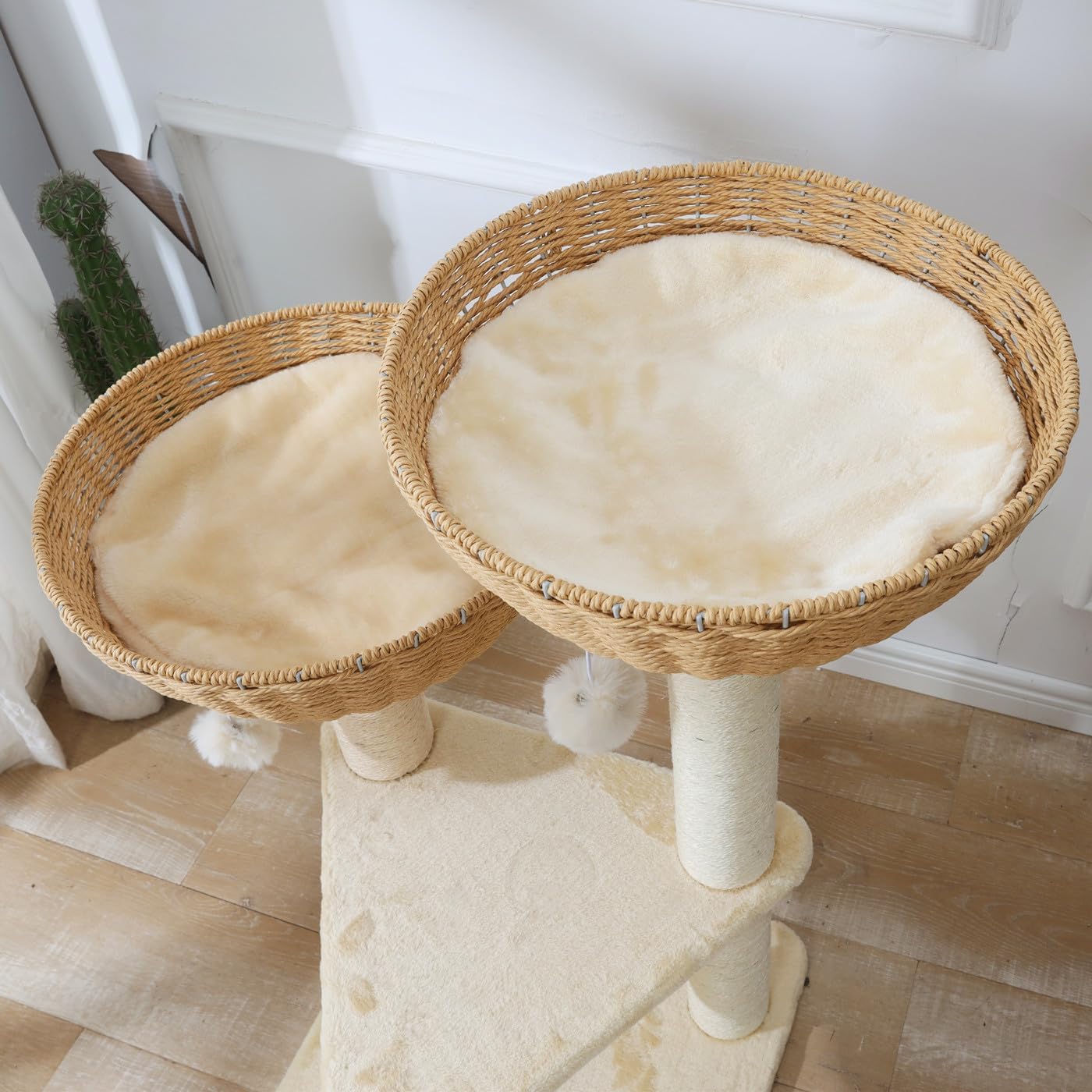 SHENGOCASE Cat Tree Tower with Rattan Wicker Basket, 2 Handwoven Large
