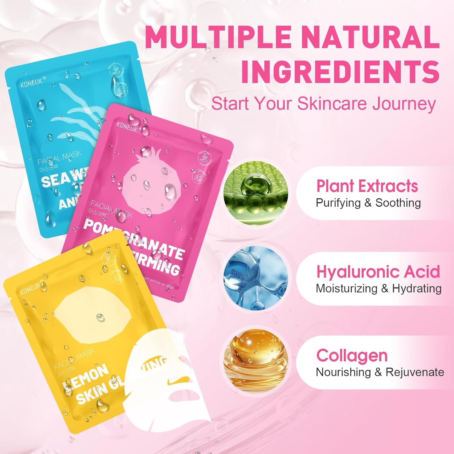 12 Pack Collagen Hydrating Face Masks Skincare, Sheet Face Mask for Al