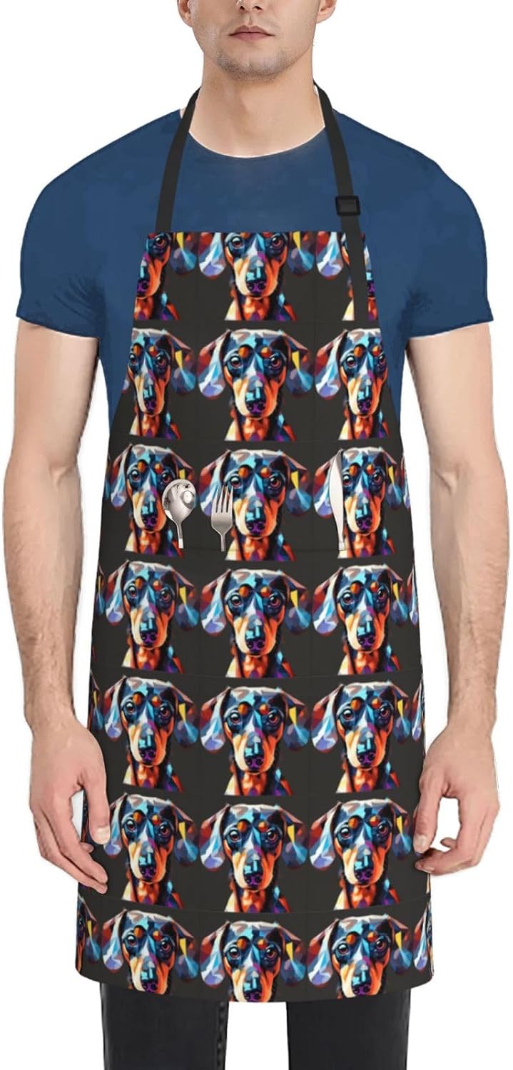 YANYU Cute Puppy Dog Print 28x33 In Kitchen Apron Stylish Chef Apron with Pockets for Cooking Baking Painting