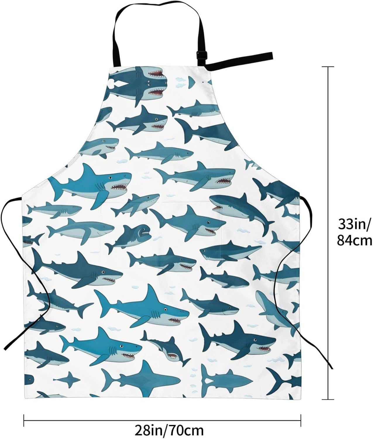 Shark Pattern with Various Gestures print Waterproof chef's apron with pocket apron for kitchen cooking baking barbecue and gardening