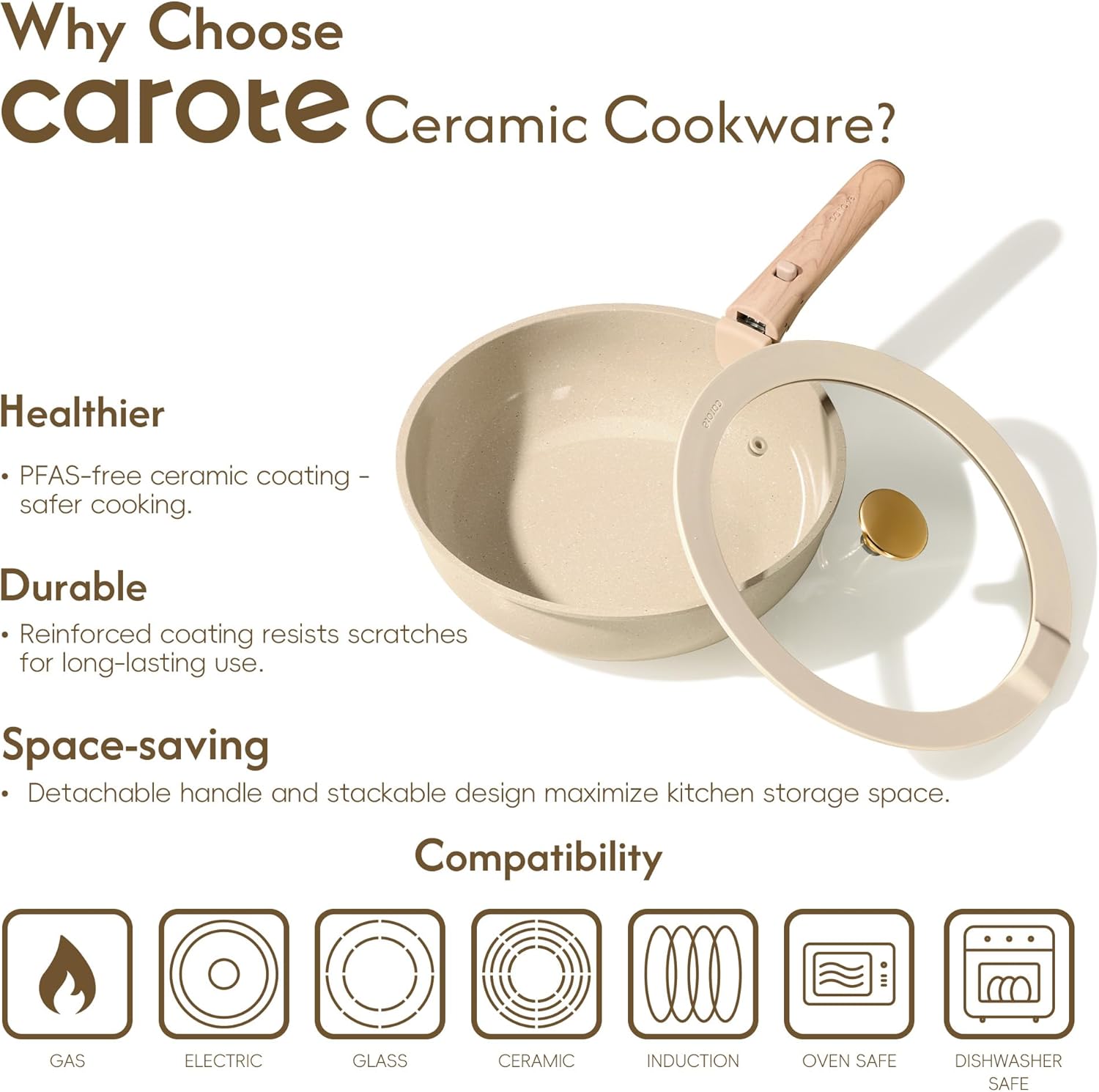 CAROTE 25PCS Ceramic Cookware Set, Pots and Pans set Non Stick, RV Kit