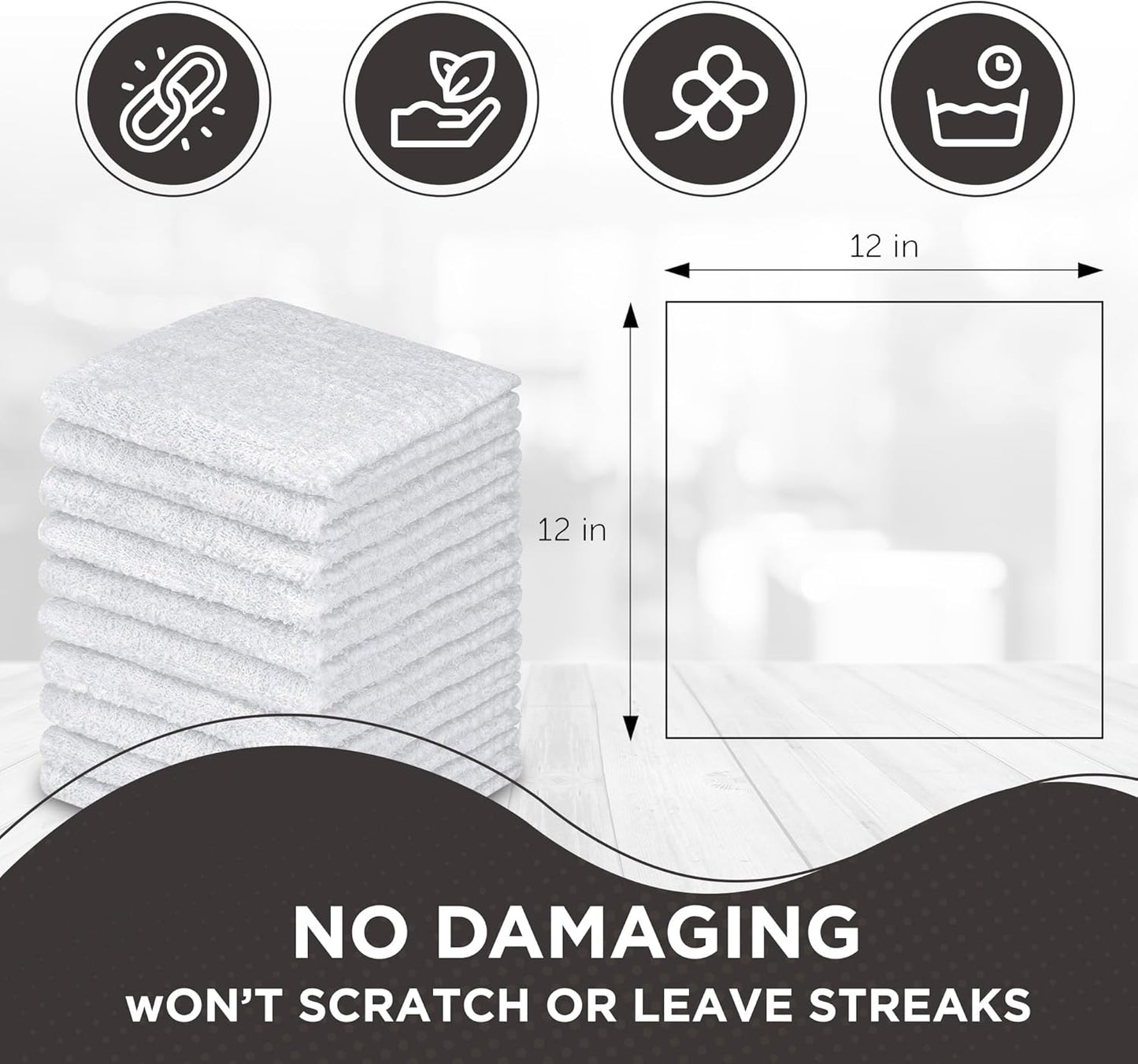 DecorRack 10 Pack 100% Cotton Wash Cloth, Luxurious Soft, 12 x 12 inch Ultra Absorbent, Machine Washable Premium Quality Washcloths, White (10 Pack)