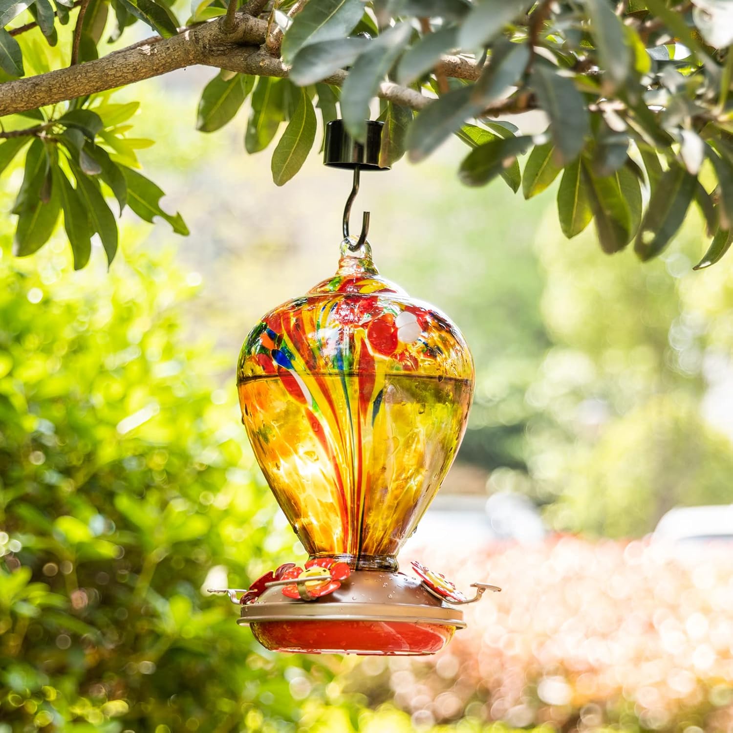Hummingbird Feeder, 34OZ Hand Blown Glass Hummingbird Feeders for Outd