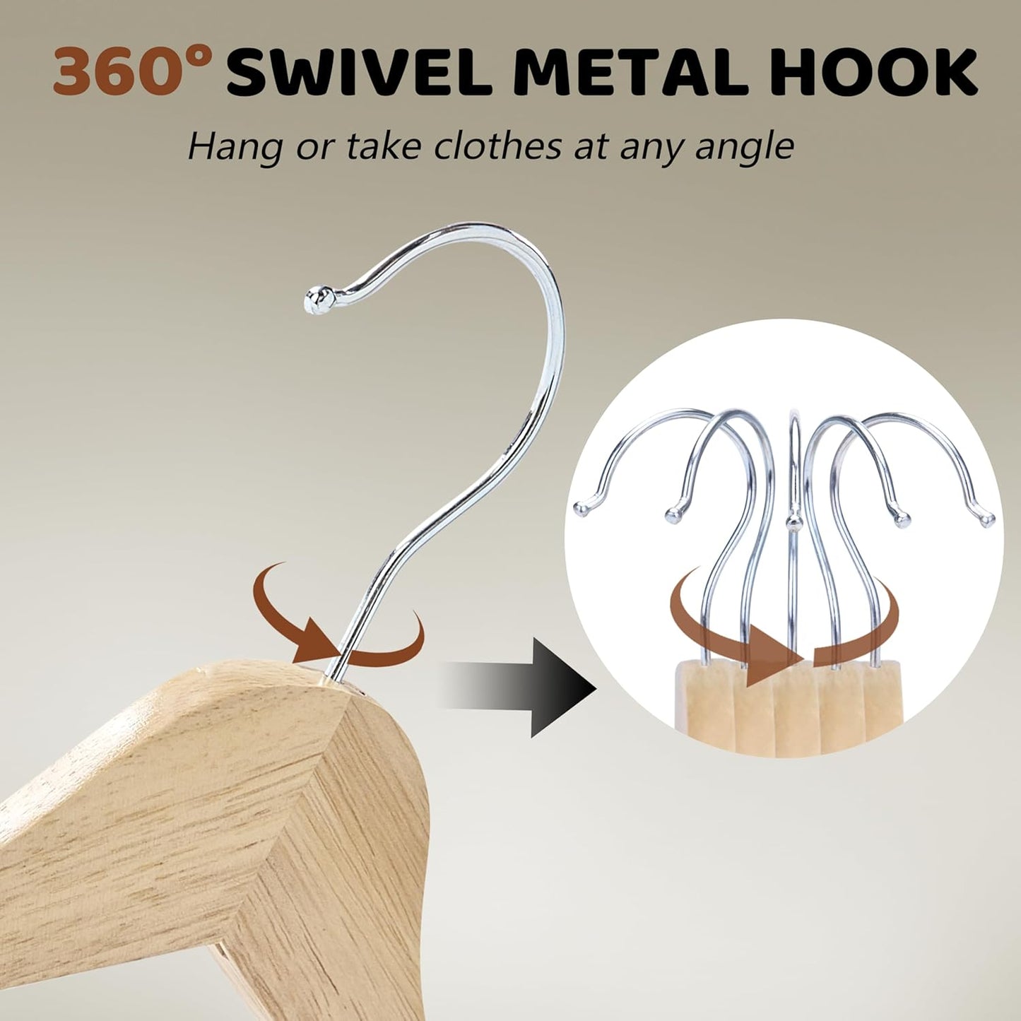 Wooden Hangers 20 Pack, Durable Wood Hangers with 360° Swivel Hook & Notches, Slim Coat Hanger Wooden for Closet, Natural