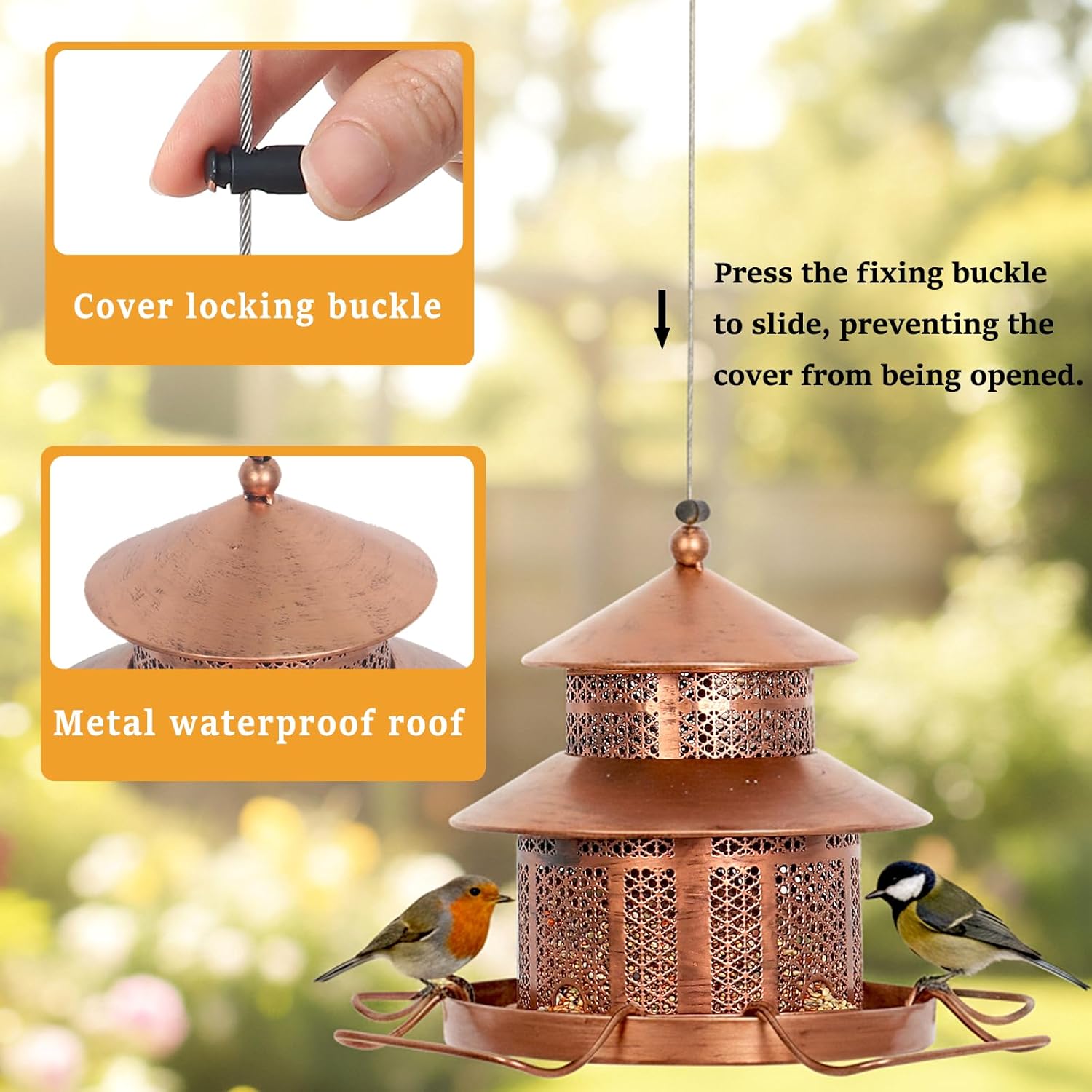 Bird Feeder for Outdoors Hanging, 1.5LB Capacity with 4 Perches, Heavy