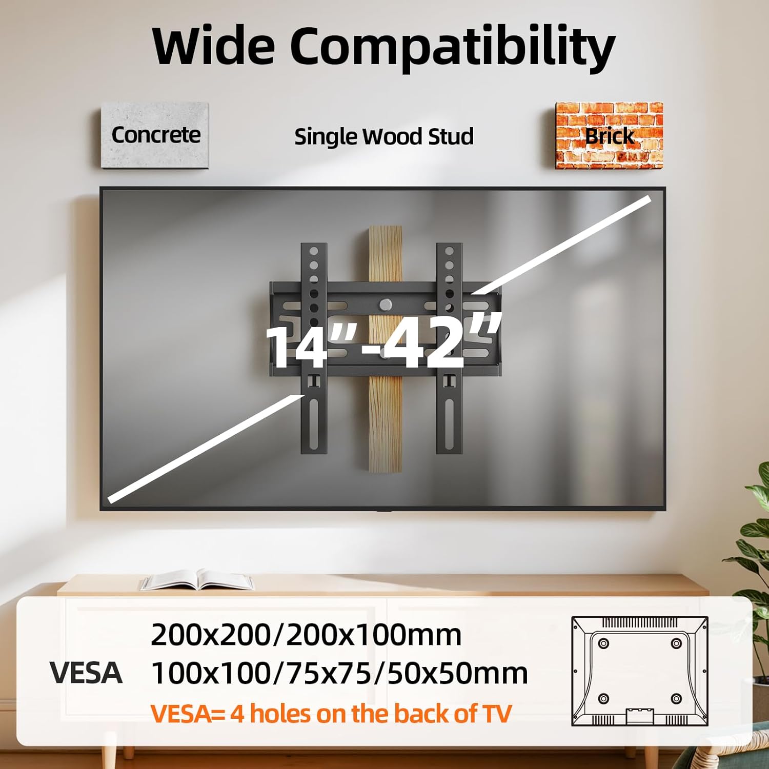 IWOBOARD 32 40 42 inch Fixed TV Monitor Wall Mount for LED LCD TVs & M